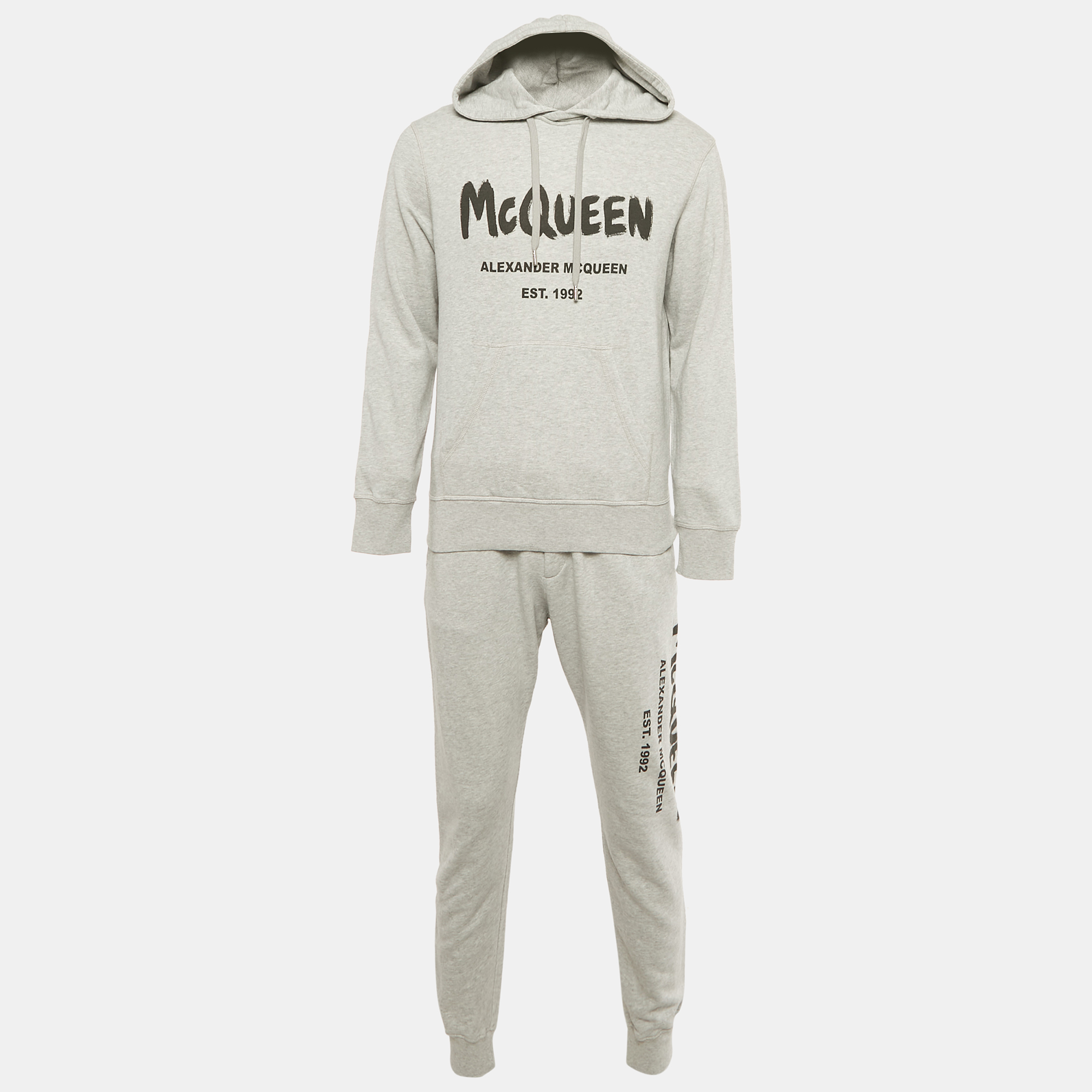 Alexander McQueen Grey Graffiti Logo Print Cotton Joggers Set Alexander McQueen Grey Graffiti Logo Print Cotton Joggers Set