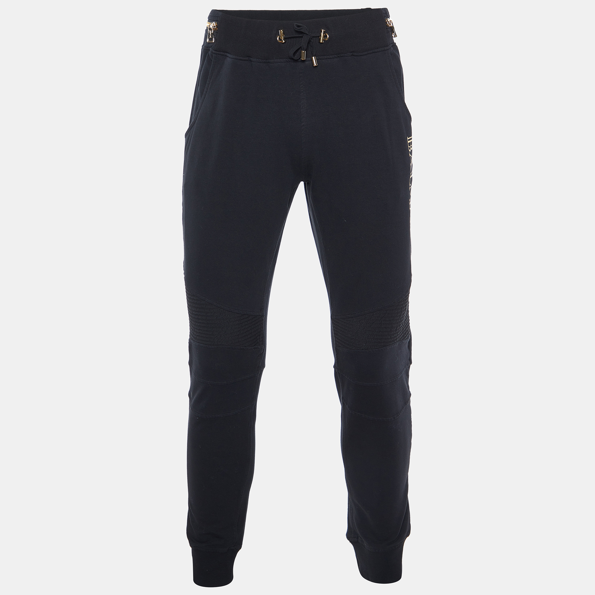 Balmain Black Logo Print Cotton Zip Detail Joggers Balmain Black Logo Print Cotton Zip Detail Joggers