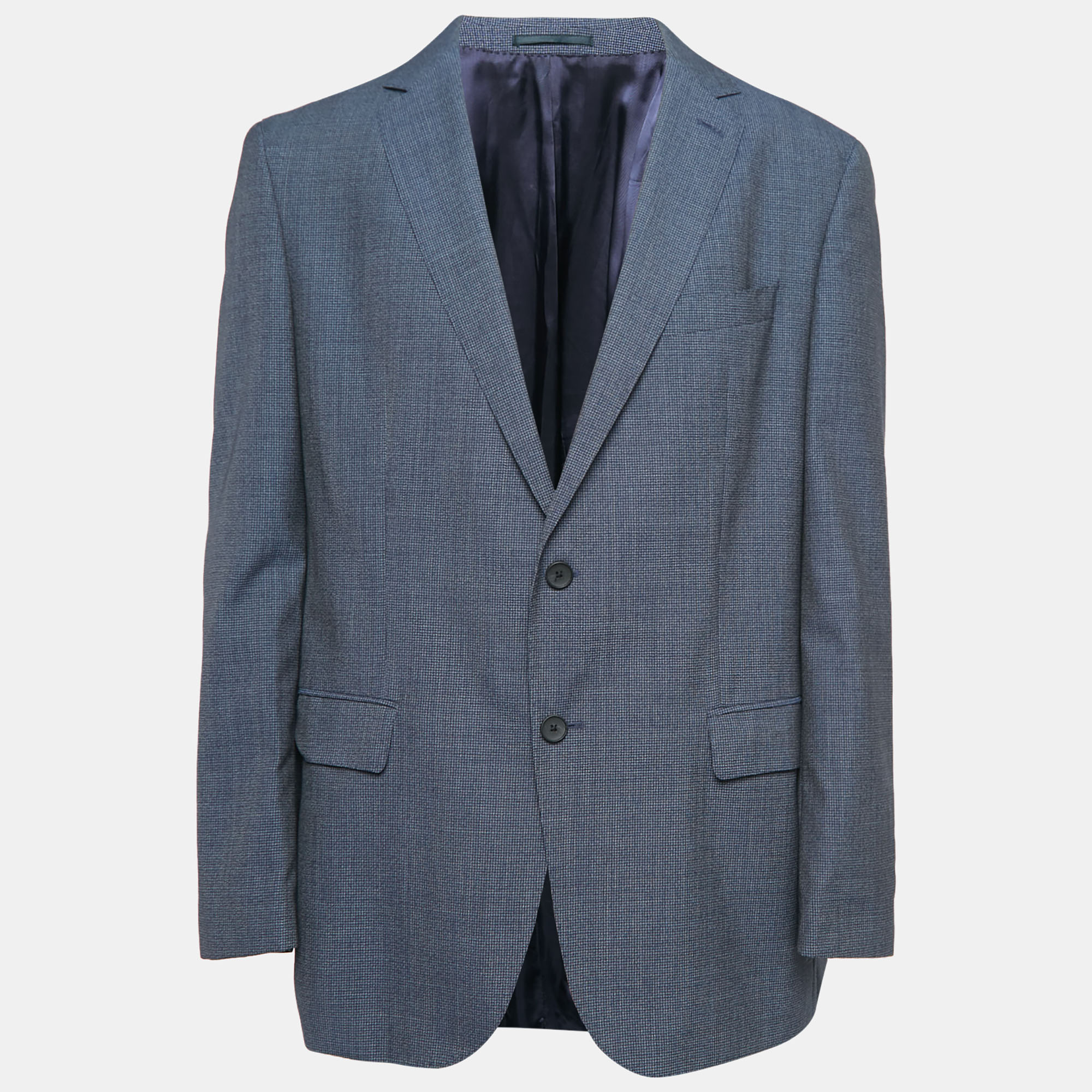 Boss By Hugo Boss Blue Patterned Virgin Wool Single Breasted Blazer Boss By Hugo Boss Blue Patterned Virgin Wool Single Breasted Blazer