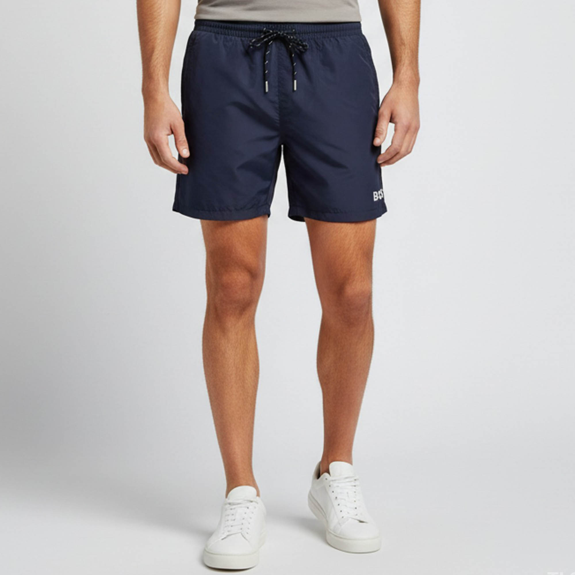 Boss By Hugo Boss Navy Blue Logo Print Synthetic Starfish Swim Shorts Boss By Hugo Boss Navy Blue Logo Print Synthetic Starfish Swim Shorts