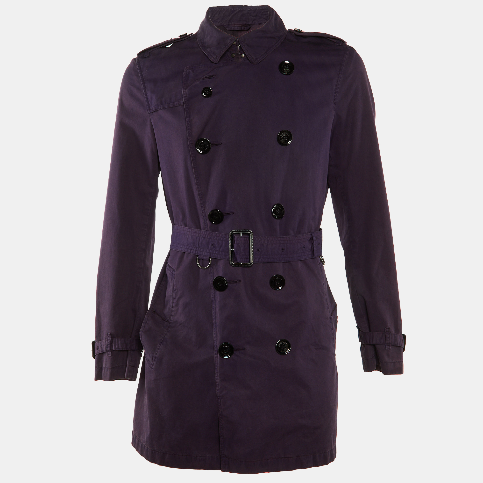 Burberry Brit Purple Cotton Double Breasted Trench Coat