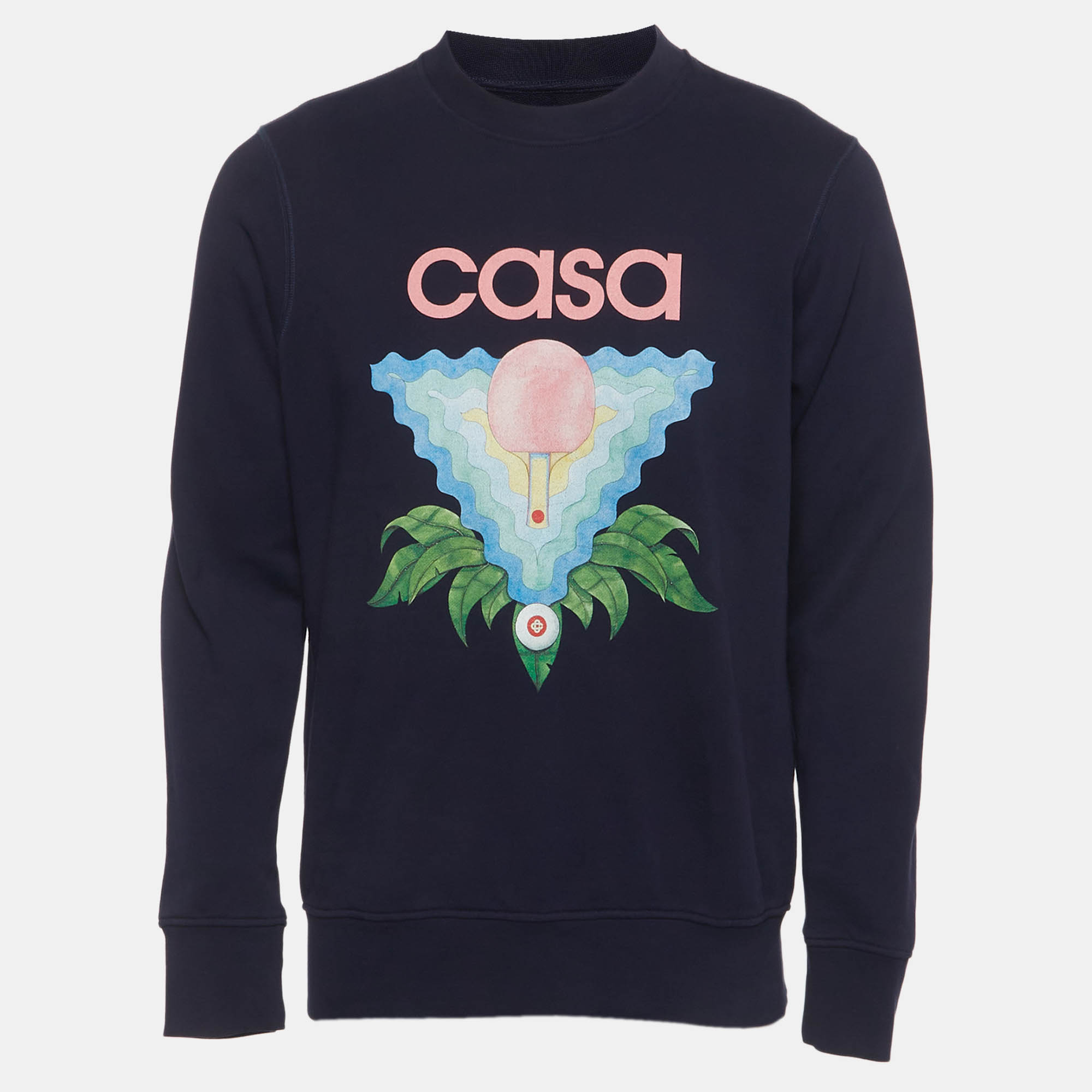 Casablanca Navy Blue Cotton Long Sleeve Crewneck Sweatshirt Casablanca Navy Blue Cotton Long Sleeve Crewneck Sweatshirt