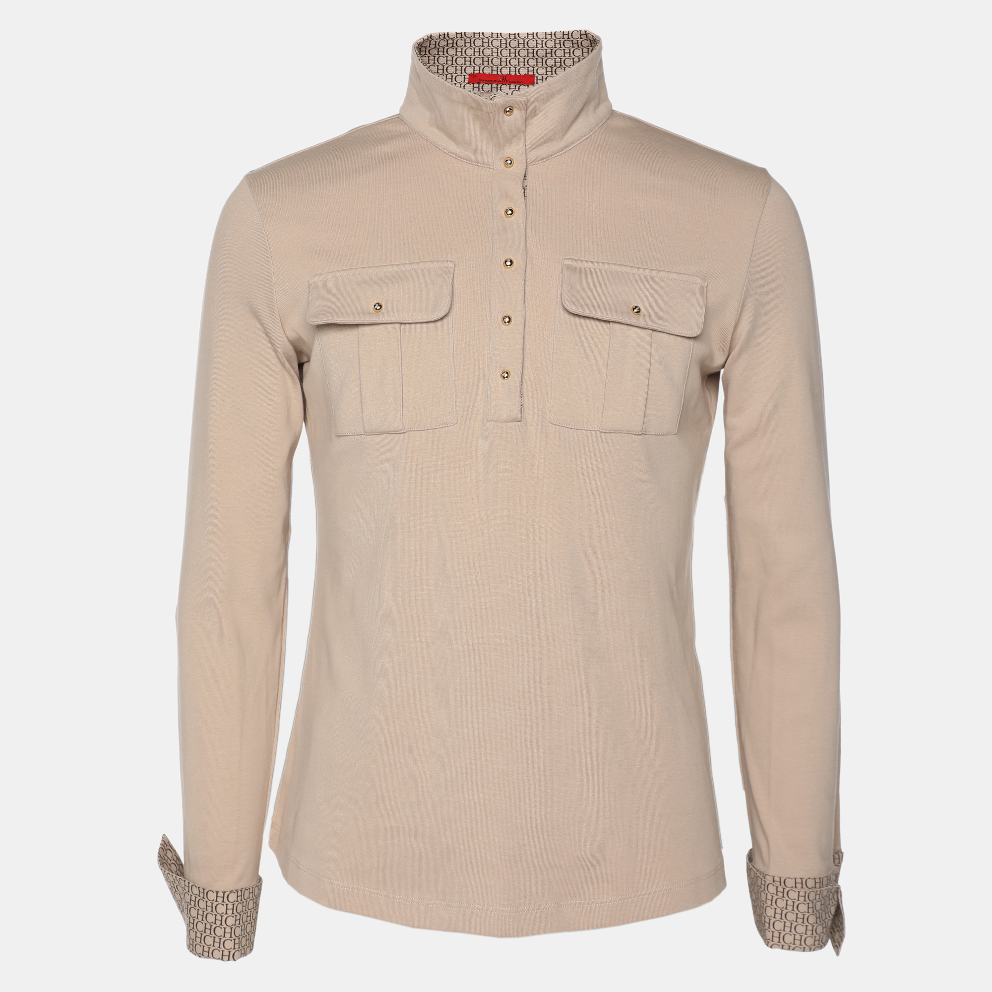 CH Carolina Herrera Beige Pique Cotton Long Sleeve Shirt CH Carolina Herrera Beige Pique Cotton Long Sleeve Shirt