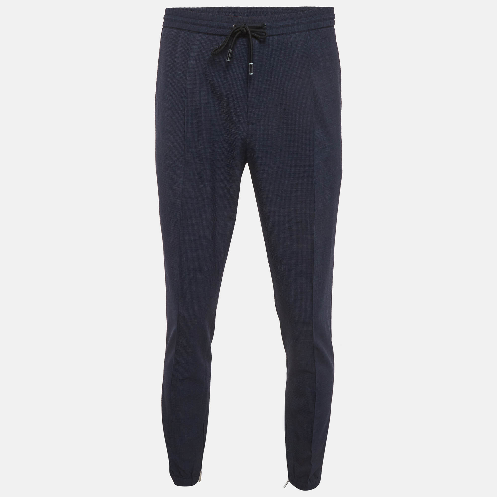 Dior Homme Navy Blue Textured Wool Blend Ankle Zip Trousers Dior Homme Navy Blue Textured Wool Blend Ankle Zip Trousers