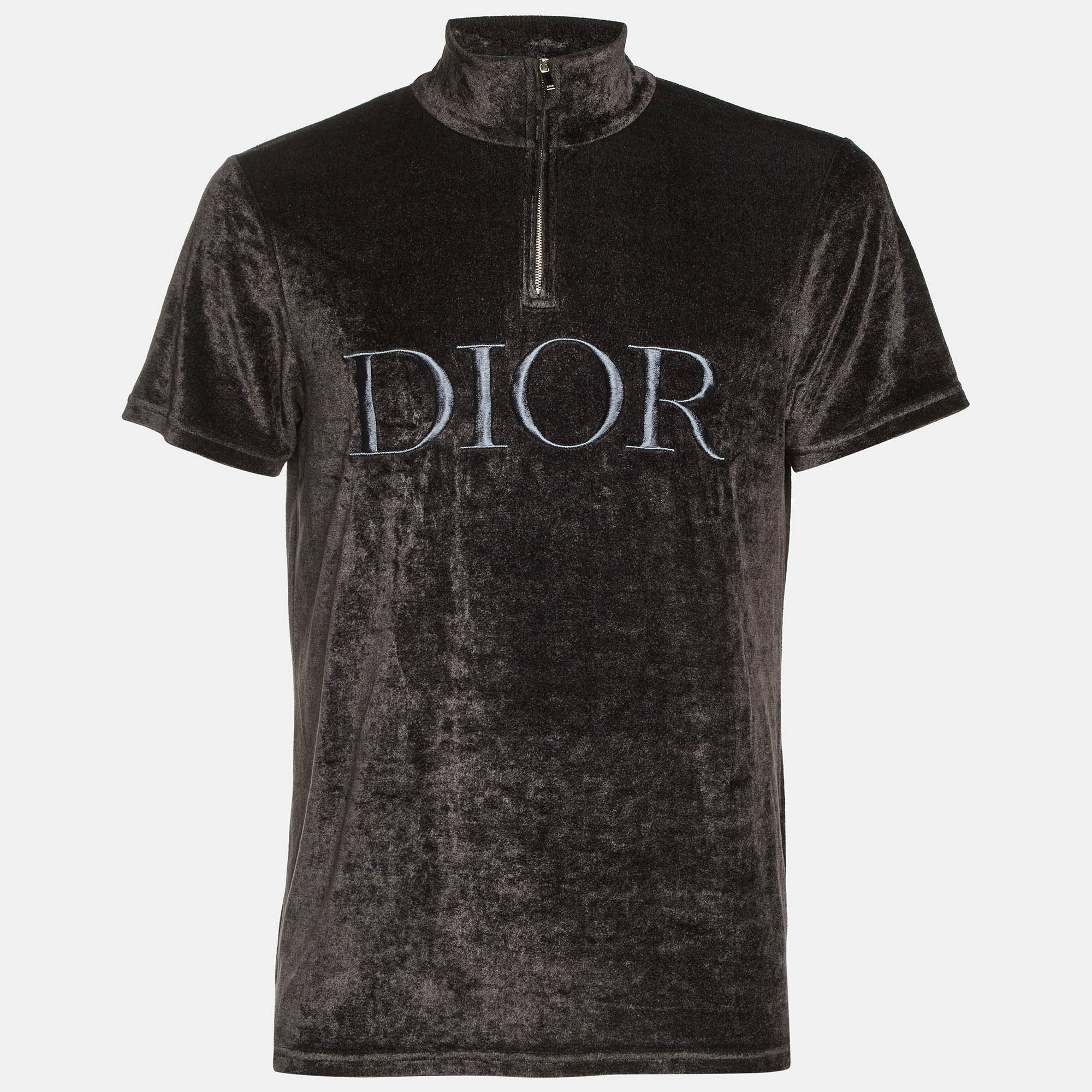 Dior Hommé Black Logo Embroidered Velvet Quarter Zip Shirt Dior Hommé Black Logo Embroidered Velvet Quarter Zip Shirt