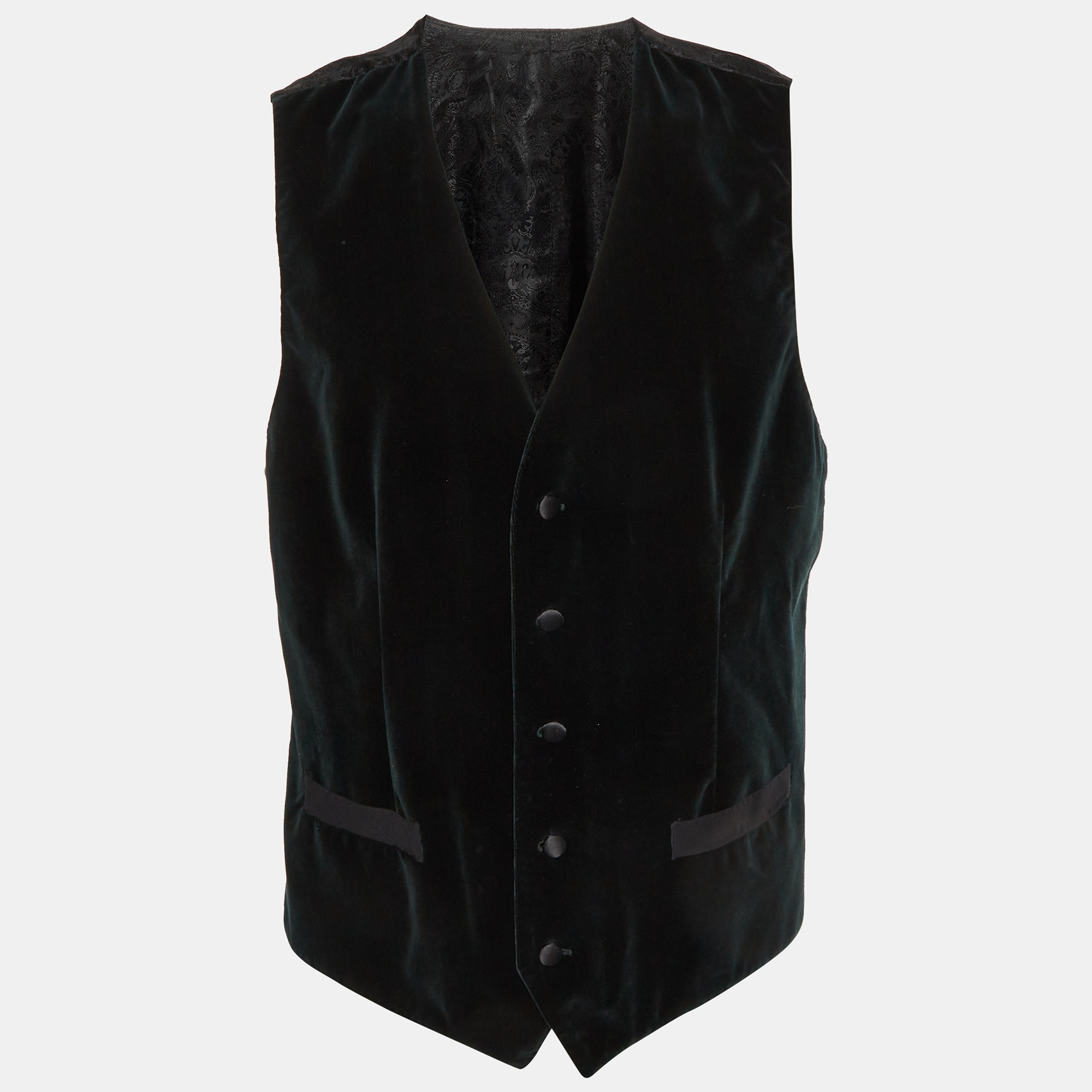 Dolce & Gabbana GreenBlack Velvet and Silk Sleeveless Vest