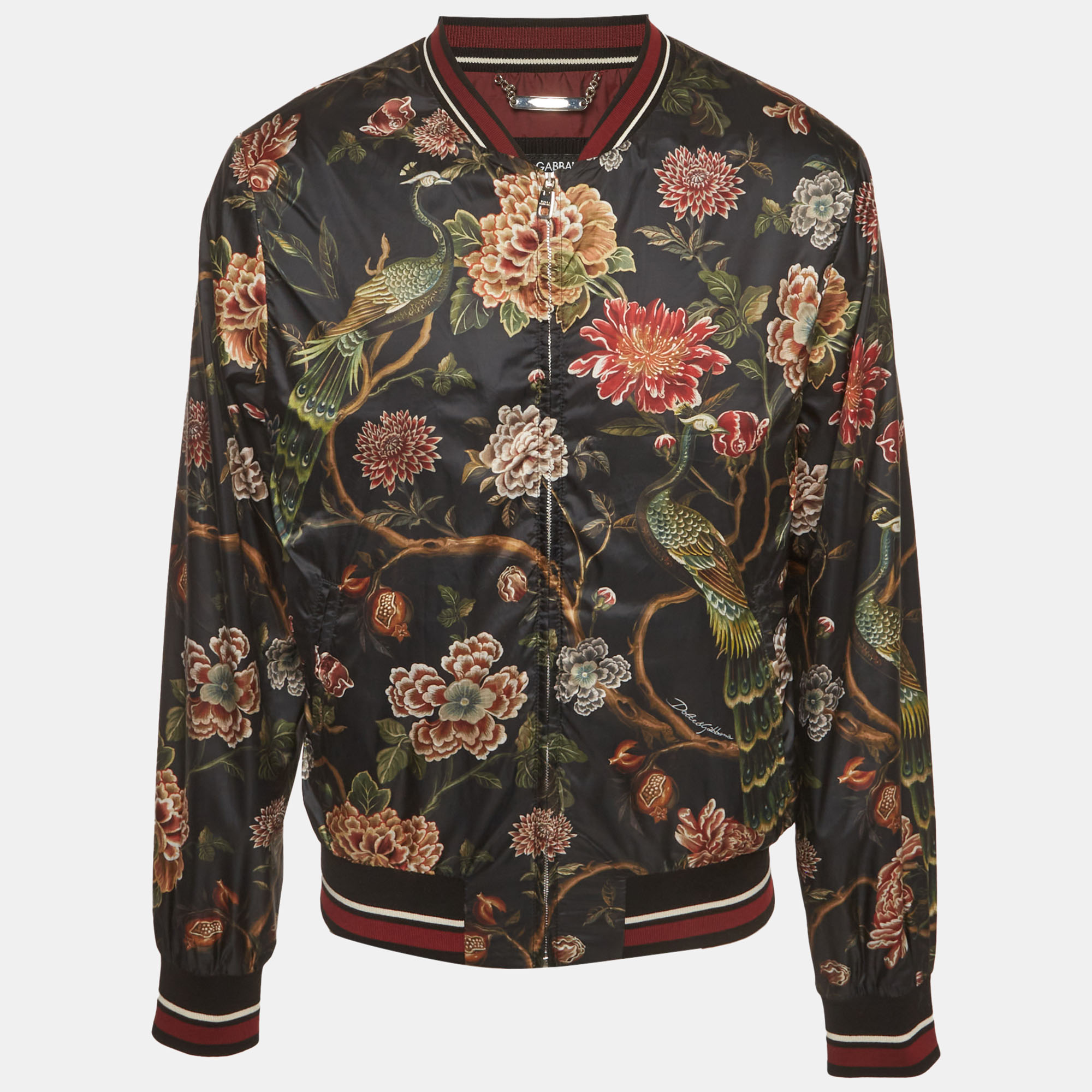 Dolce & Gabbana Black Floral Print Nylon Blend Bomber Jacket Dolce & Gabbana Black Floral Print Nylon Blend Bomber Jacket