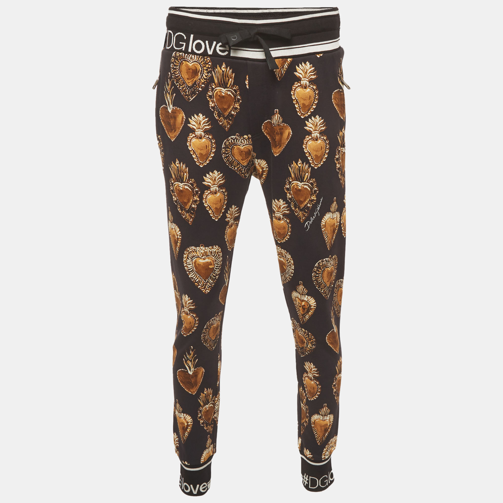 Dolce & Gabbana Black Printed Jersey Drawstring Joggers Dolce & Gabbana Black Printed Jersey Drawstring Joggers
