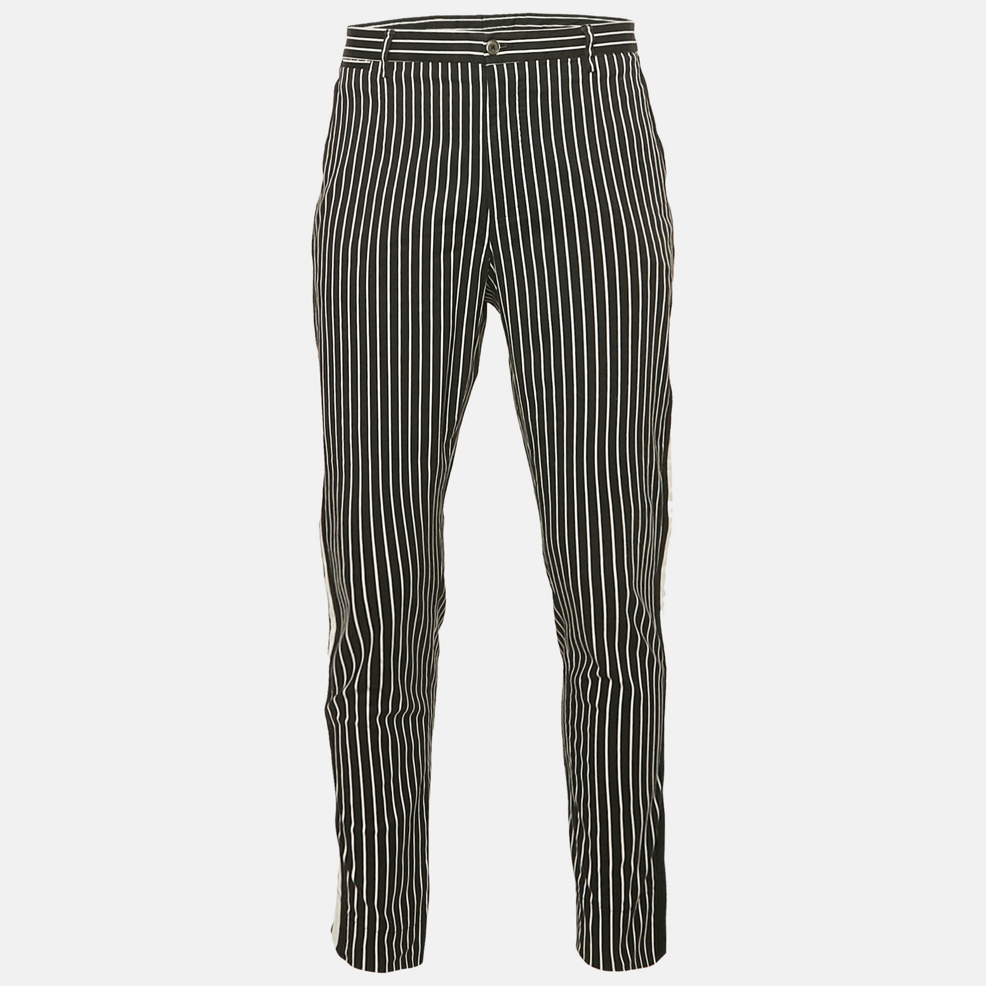 Dolce & Gabbana Black Stripe Cotton Contrast Trimmed Trousers