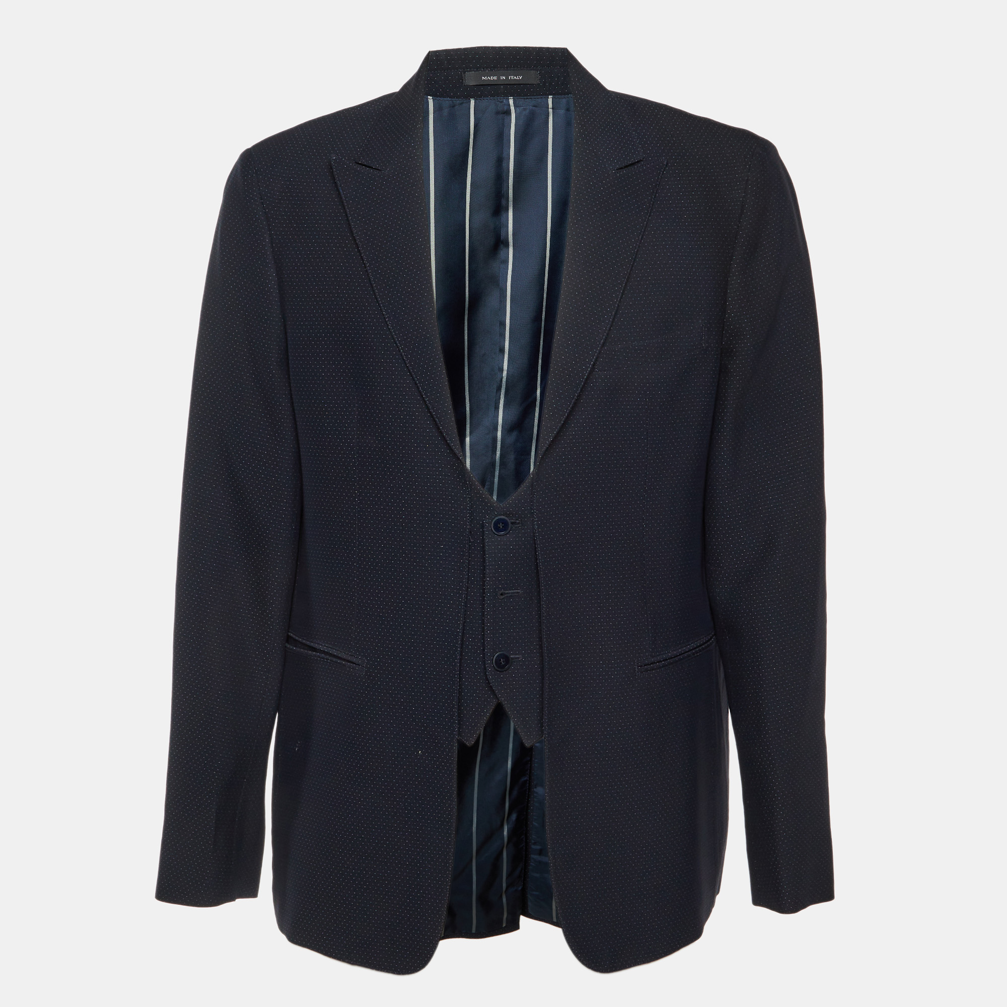 Emporio Armani Navy Blue Dotted Wool Vest Detail Blazer Emporio Armani Navy Blue Dotted Wool Vest Detail Blazer