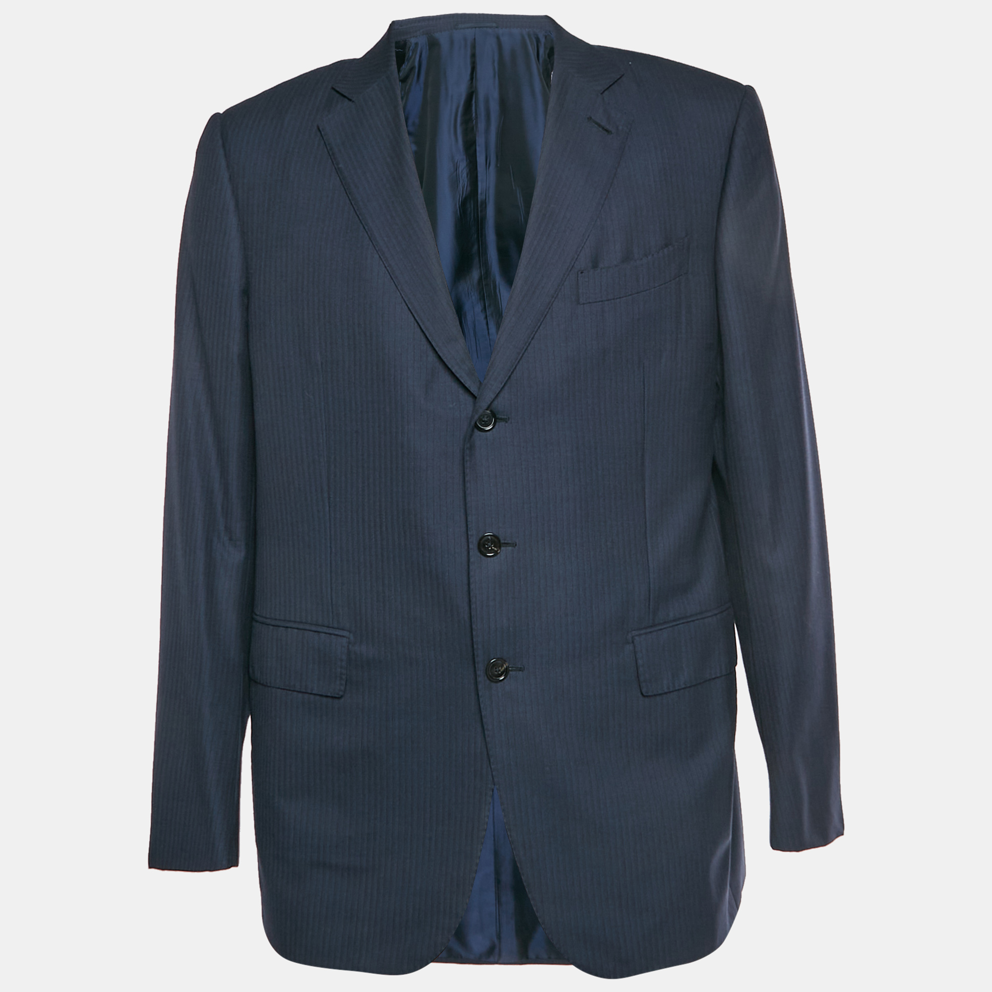 Ermenegildo Zegna Navy Blue Pin Striped Wool Blend Blazer