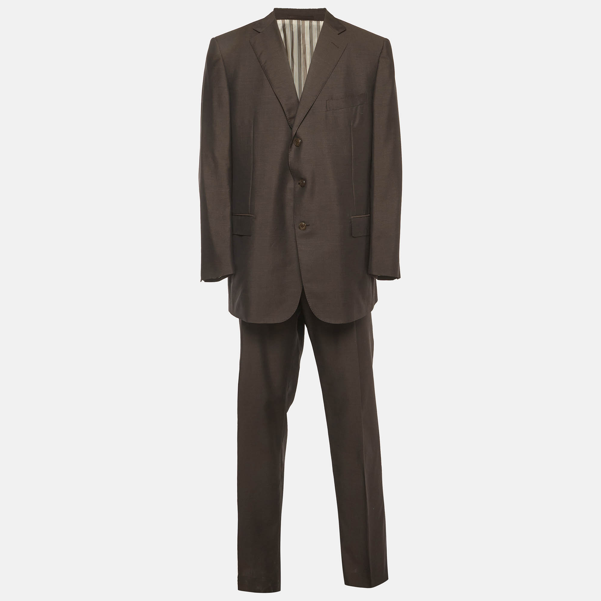 Ermenegildo Zegna Brown Wool Blend Single Breasted Blazer and Pant Suit Ermenegildo Zegna Brown Wool Blend Single Breasted Blazer and Pant Suit