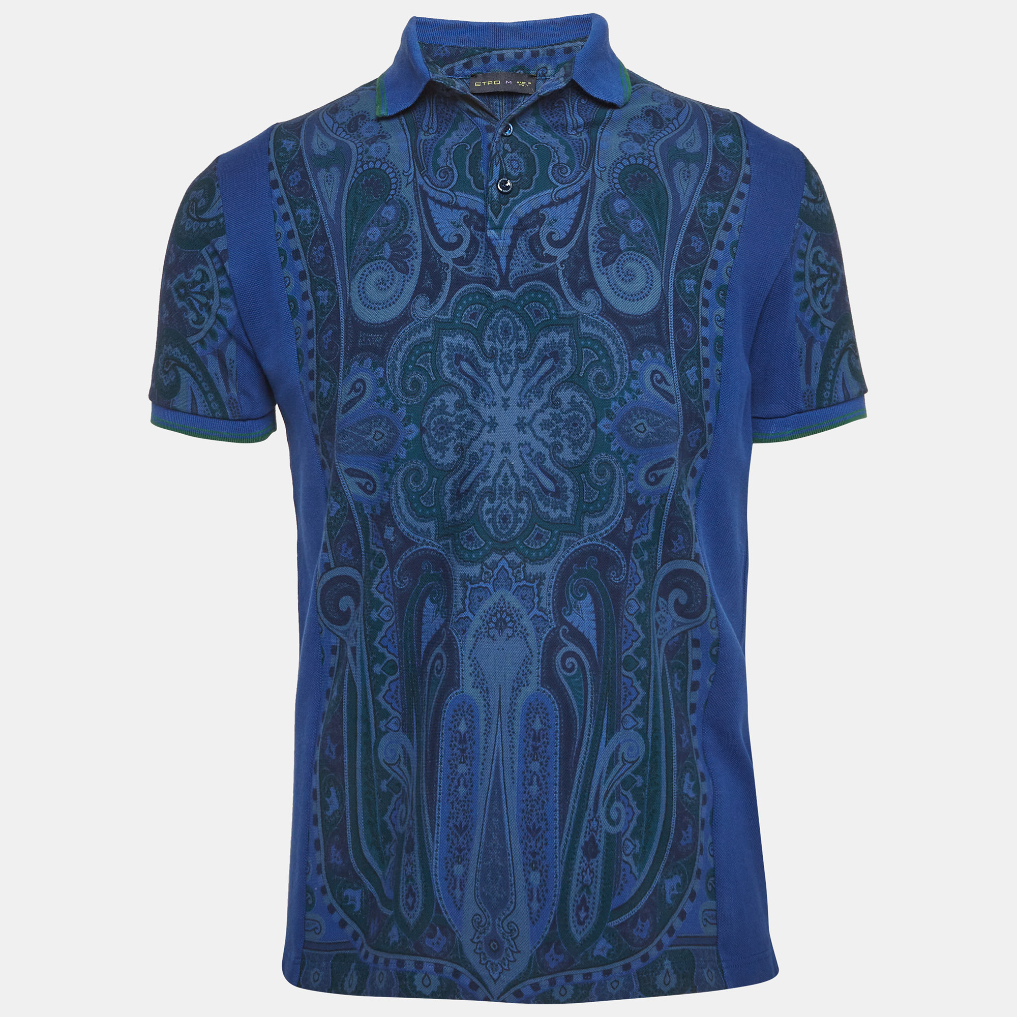 Etro Blue Paisley Print Jersey Polo Shirt Etro Blue Paisley Print Jersey Polo Shirt