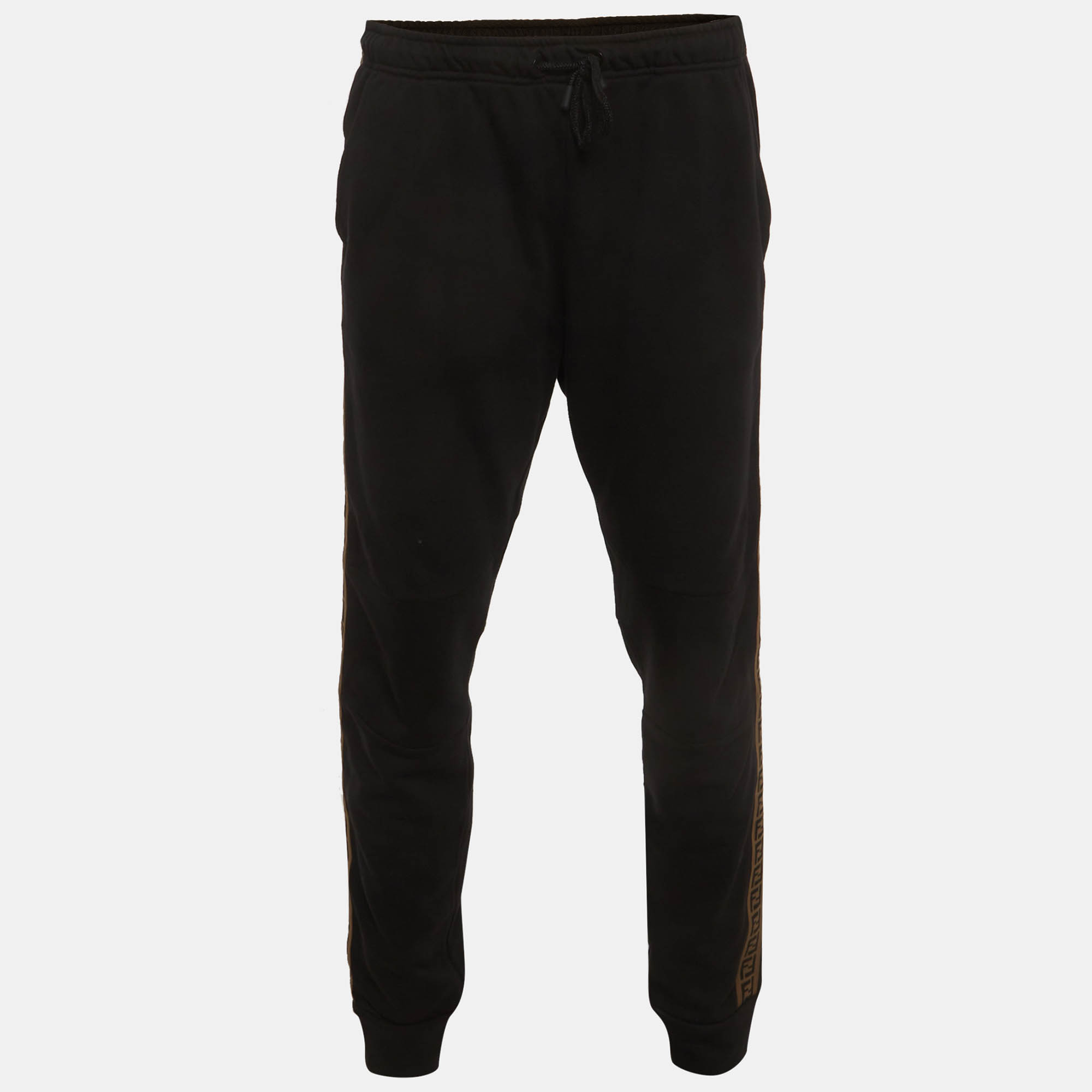 Fendi Black Cotton Knit Logo Tape Detail Joggers