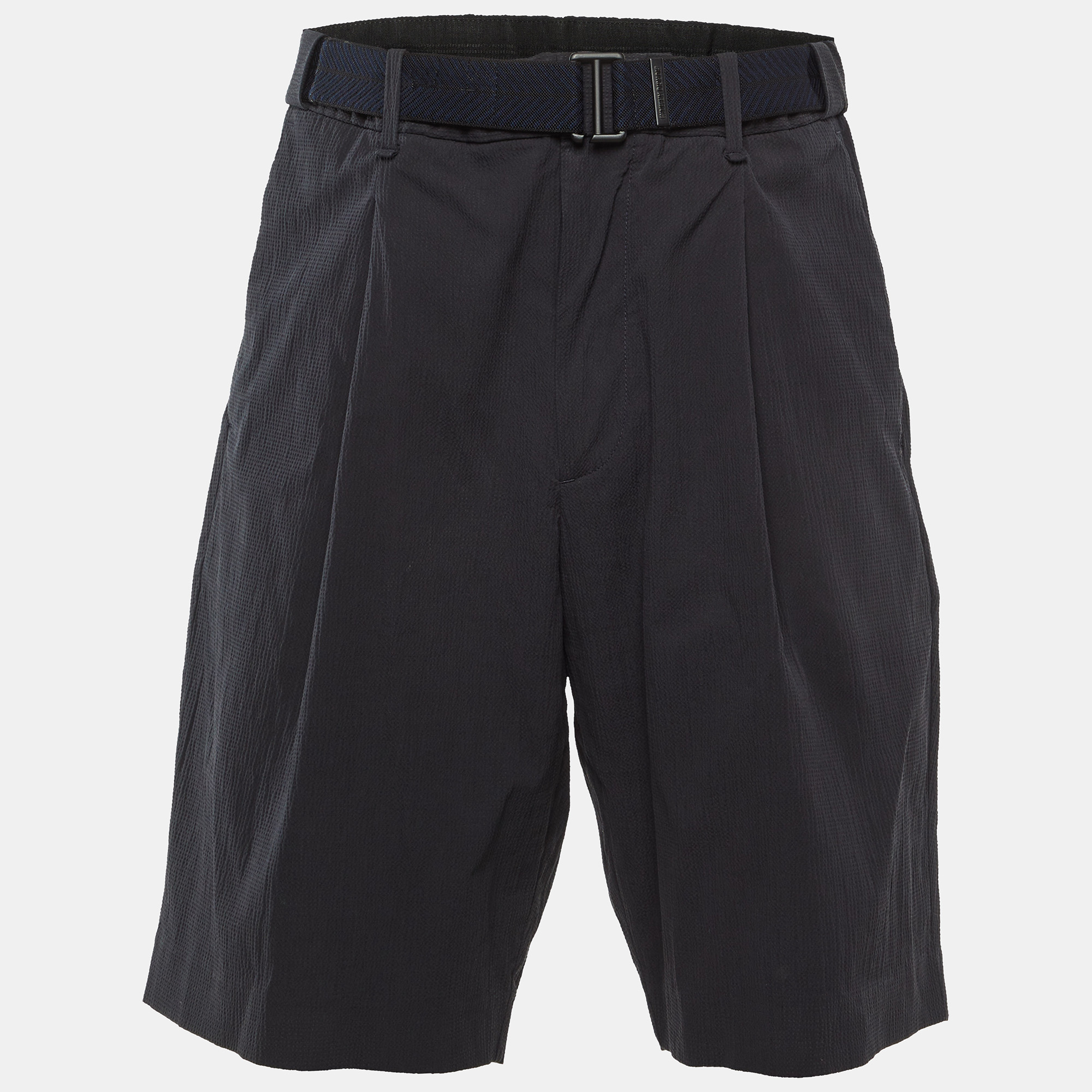 Giorgio Armani Black Cotton Belted Shorts Giorgio Armani Black Cotton Belted Shorts