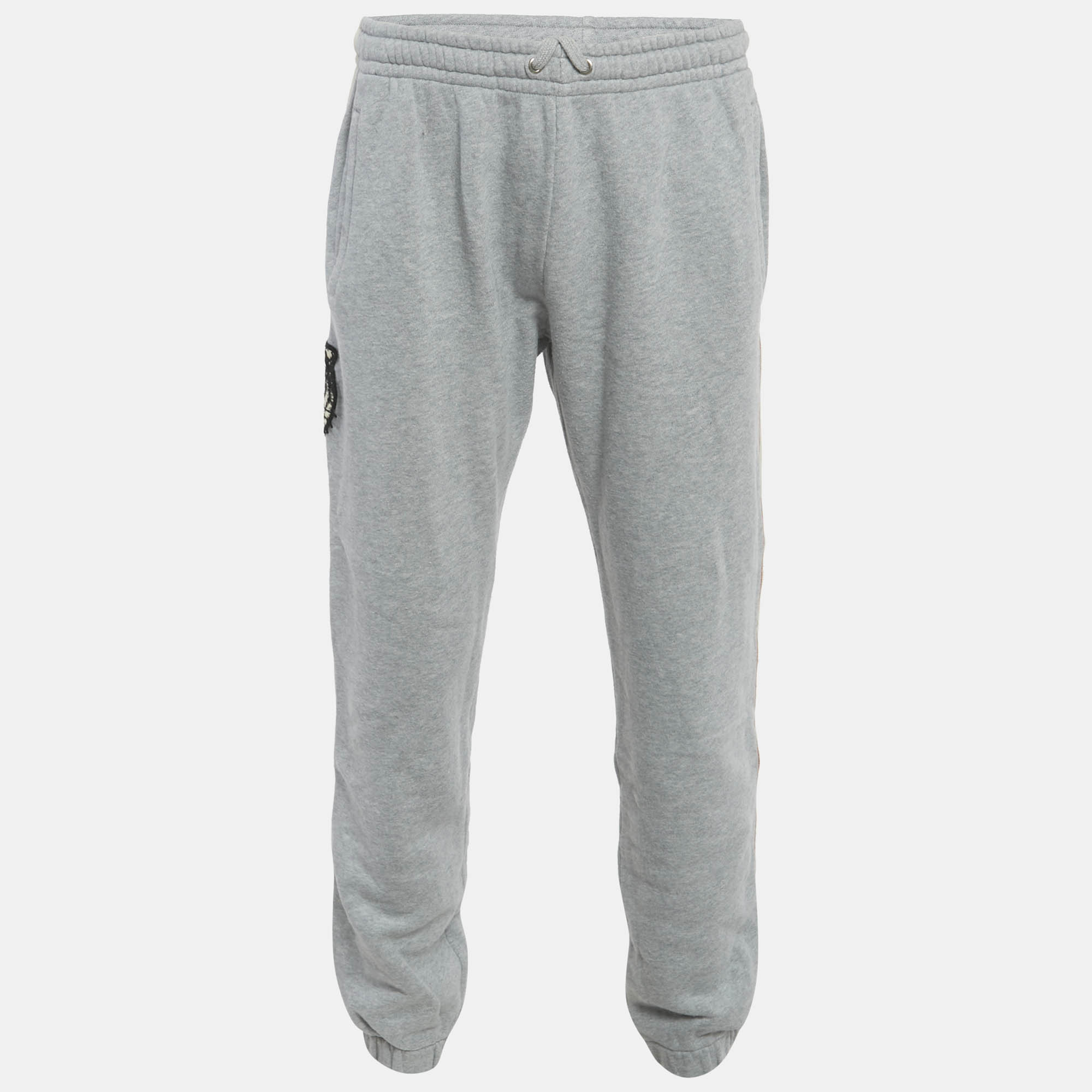 Gucci Grey Side Stripe Cotton Tiger Applique Joggers
