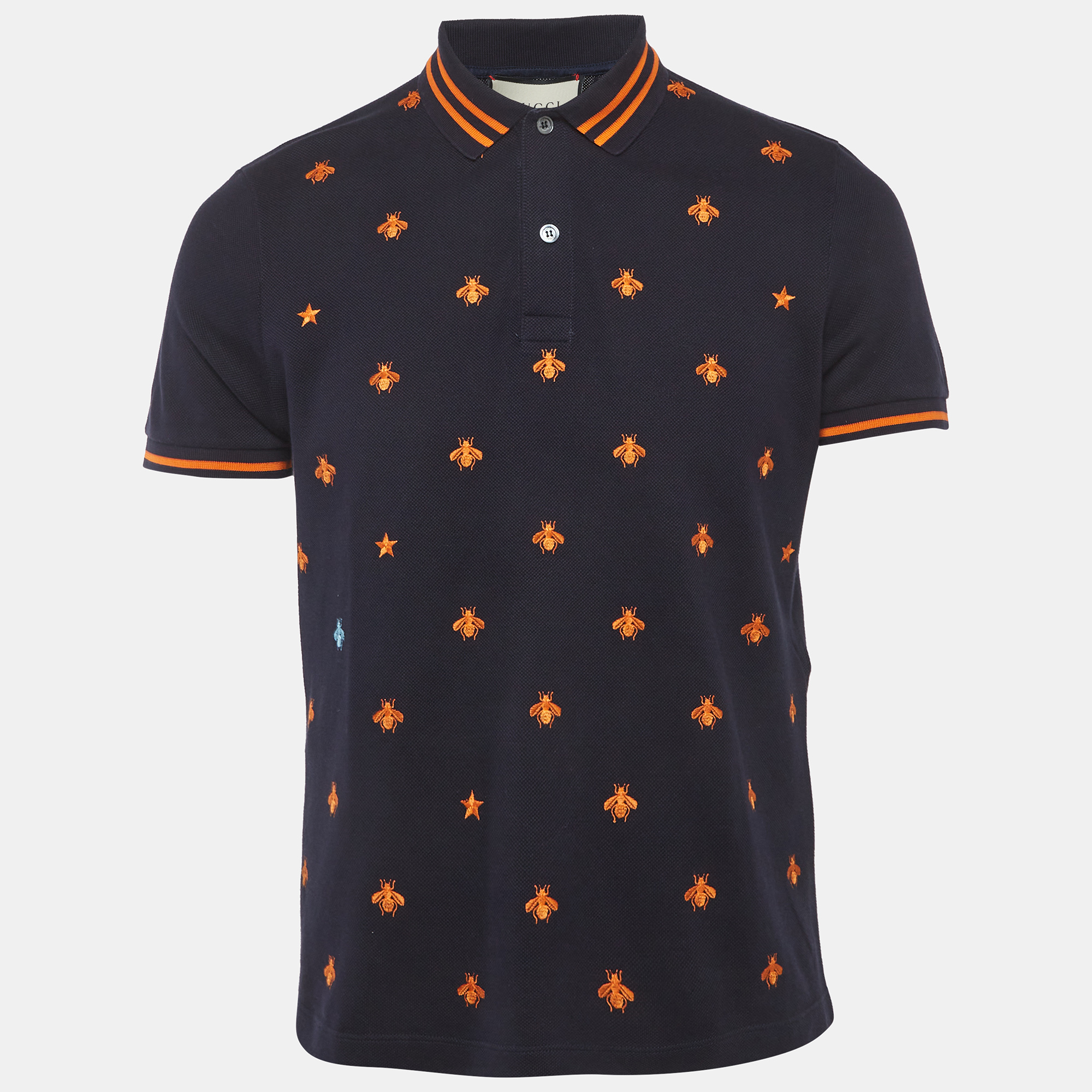 Gucci Blue Bee Embroidered Pique Polo Shirt Gucci Blue Bee Embroidered Pique Polo Shirt