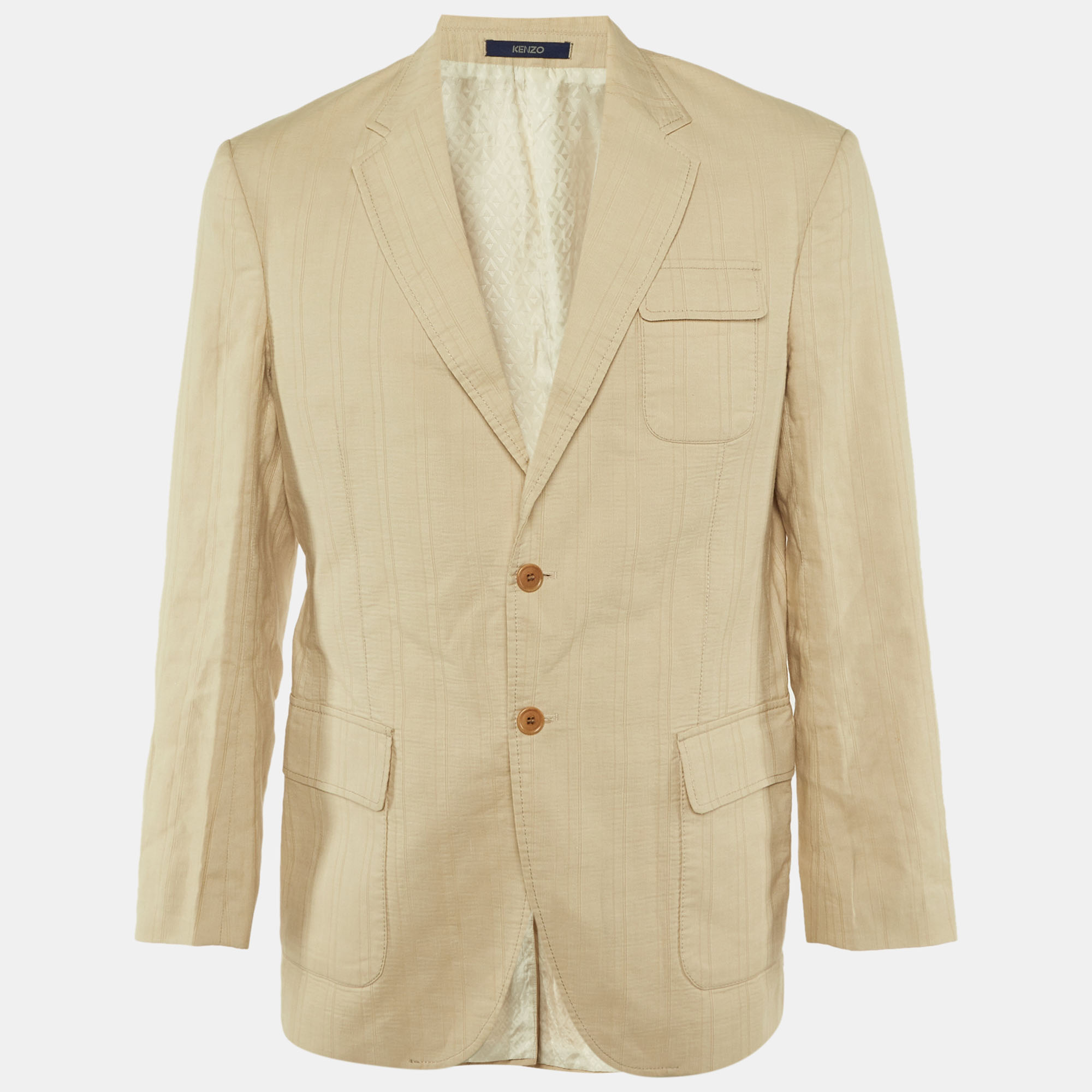 Kenzo Homme Beige Cotton & Linen Blend Single Breasted Blazer Kenzo Homme Beige Cotton & Linen Blend Single Breasted Blazer