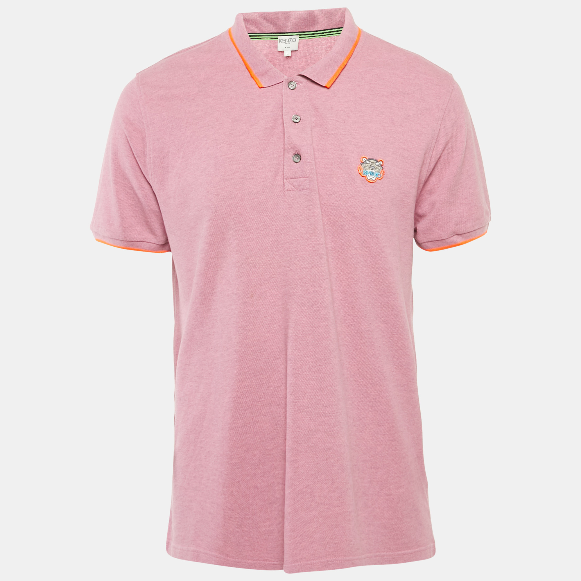 Kenzo Pink Tiger Applique Pique K Fit Polo Shirt Kenzo Pink Tiger Applique Pique K Fit Polo Shirt