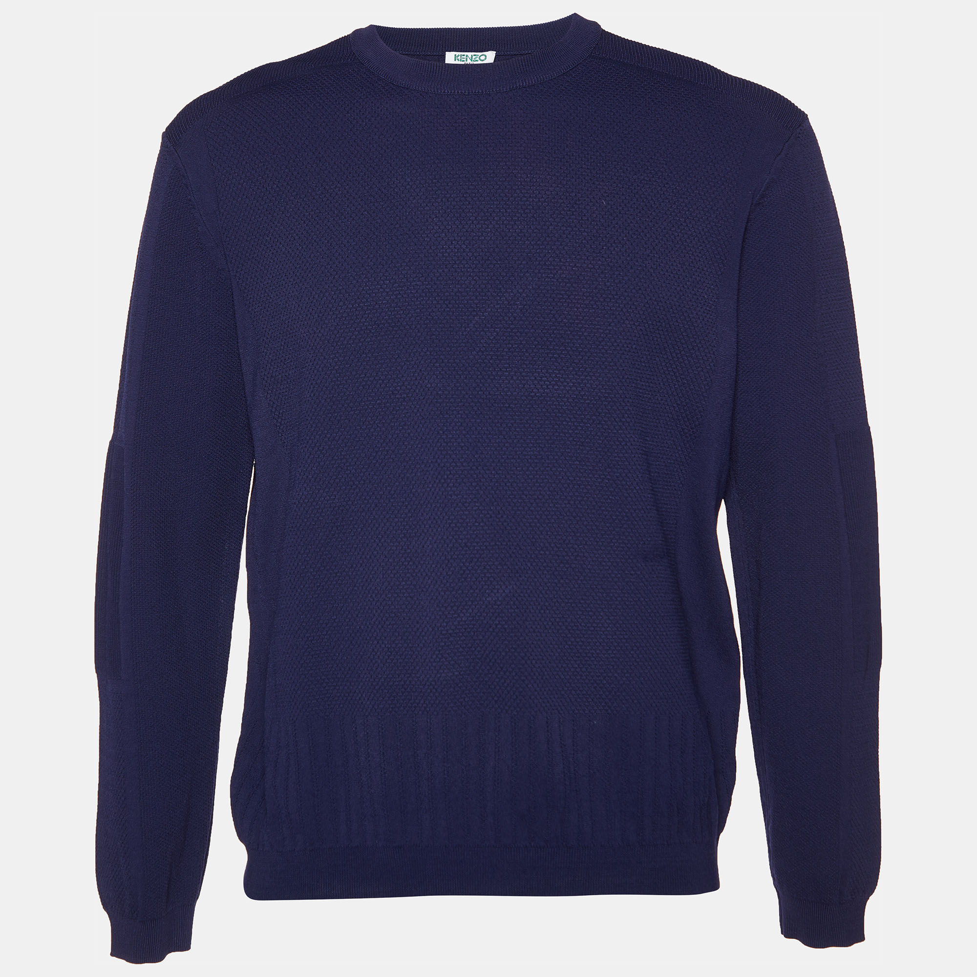 Kenzo Navy Blue Textured Knit Crew Neck Jumper