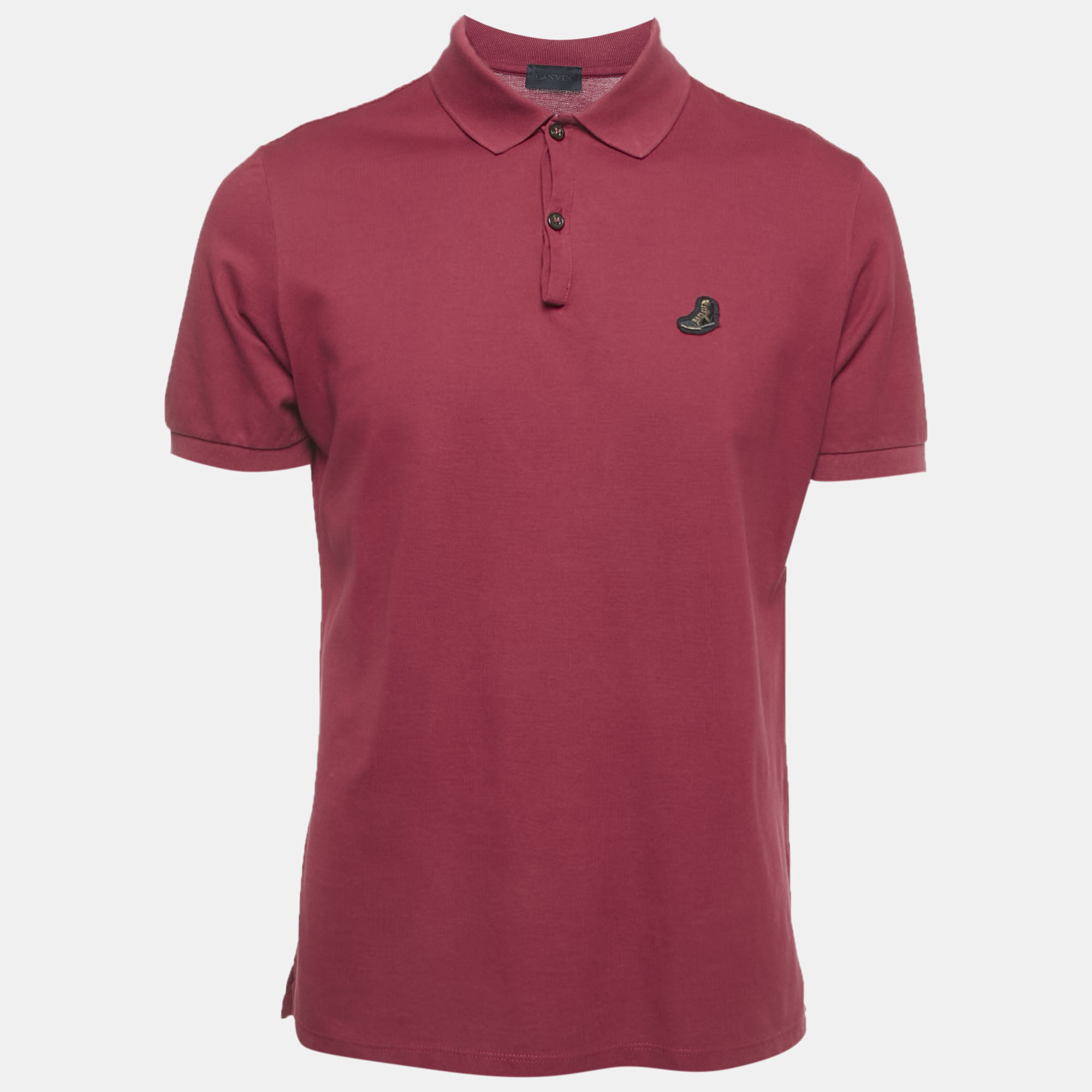 Lanvin Maroon Logo Patch Cotton Polo Shirt