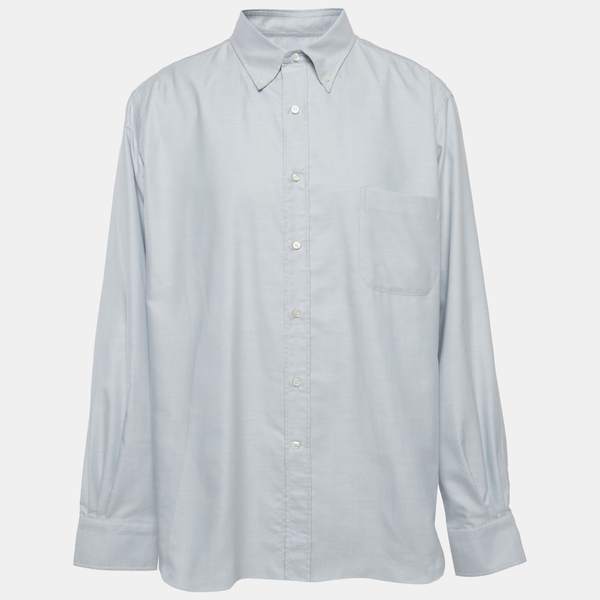 Loro Piana Blue Oxford Cotton Button Up Long Sleeve Shirt
