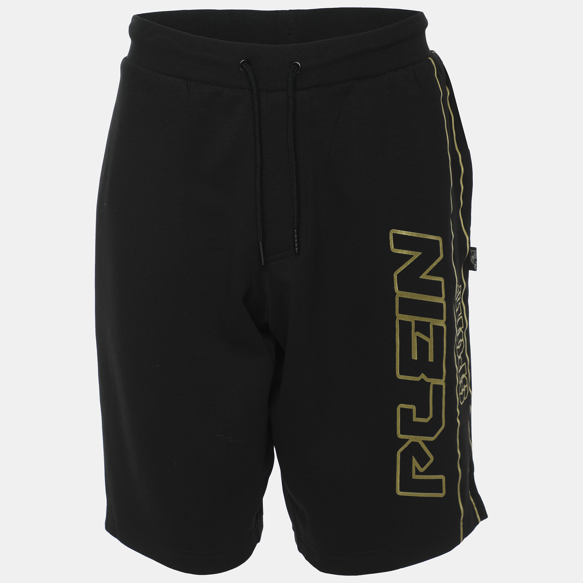 Plein Sport BlackGold Jersey Logo Print Shorts