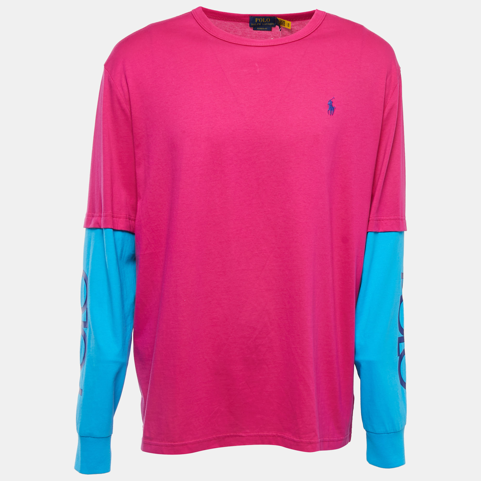 Polo Ralph Lauren PinkBlue Logo Embroidered Cotton Crew Neck Long Sleeve Shirt Polo Ralph Lauren PinkBlue Logo Embroidered Cotton Crew Neck Long Sleeve Shirt