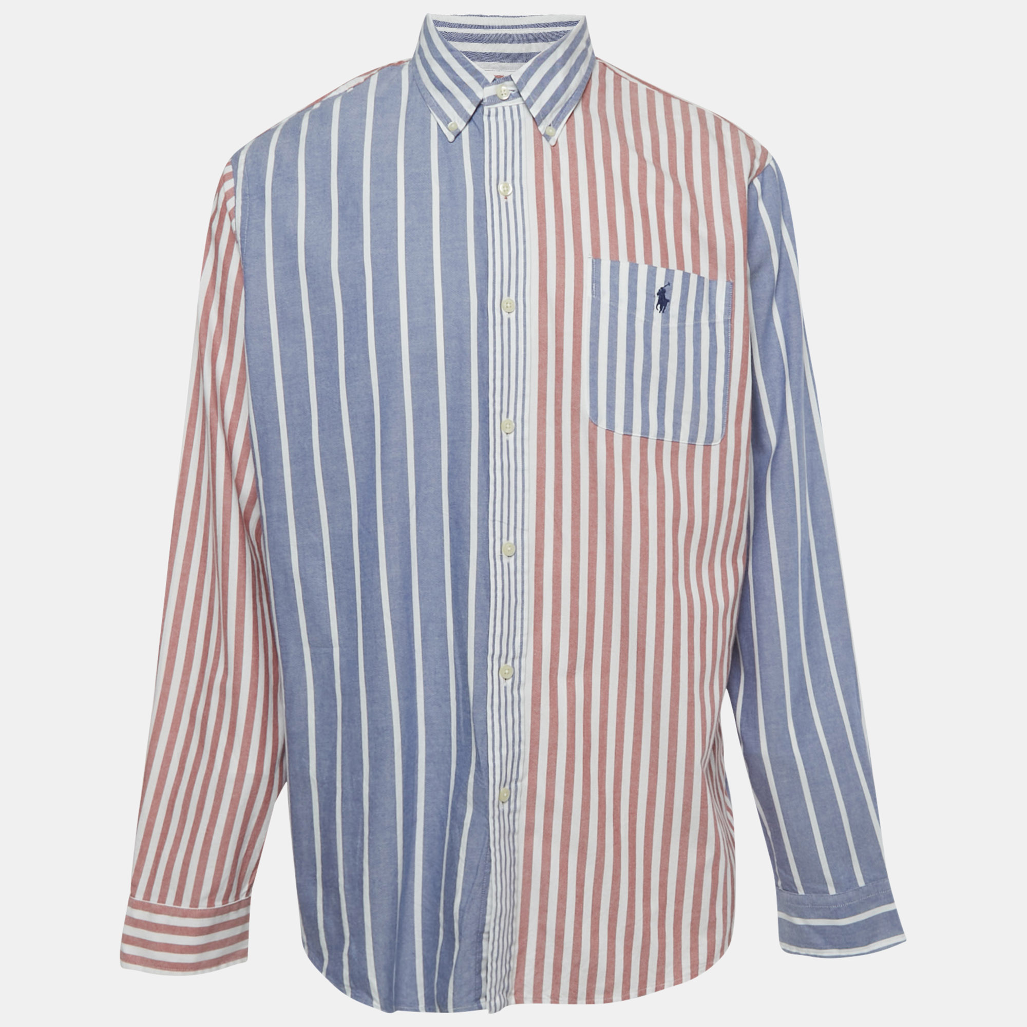 Polo Ralph Lauren Blue Red Striped Logo Embroidered Cotton Shirt Polo Ralph Lauren Blue Red Striped Logo Embroidered Cotton Shirt