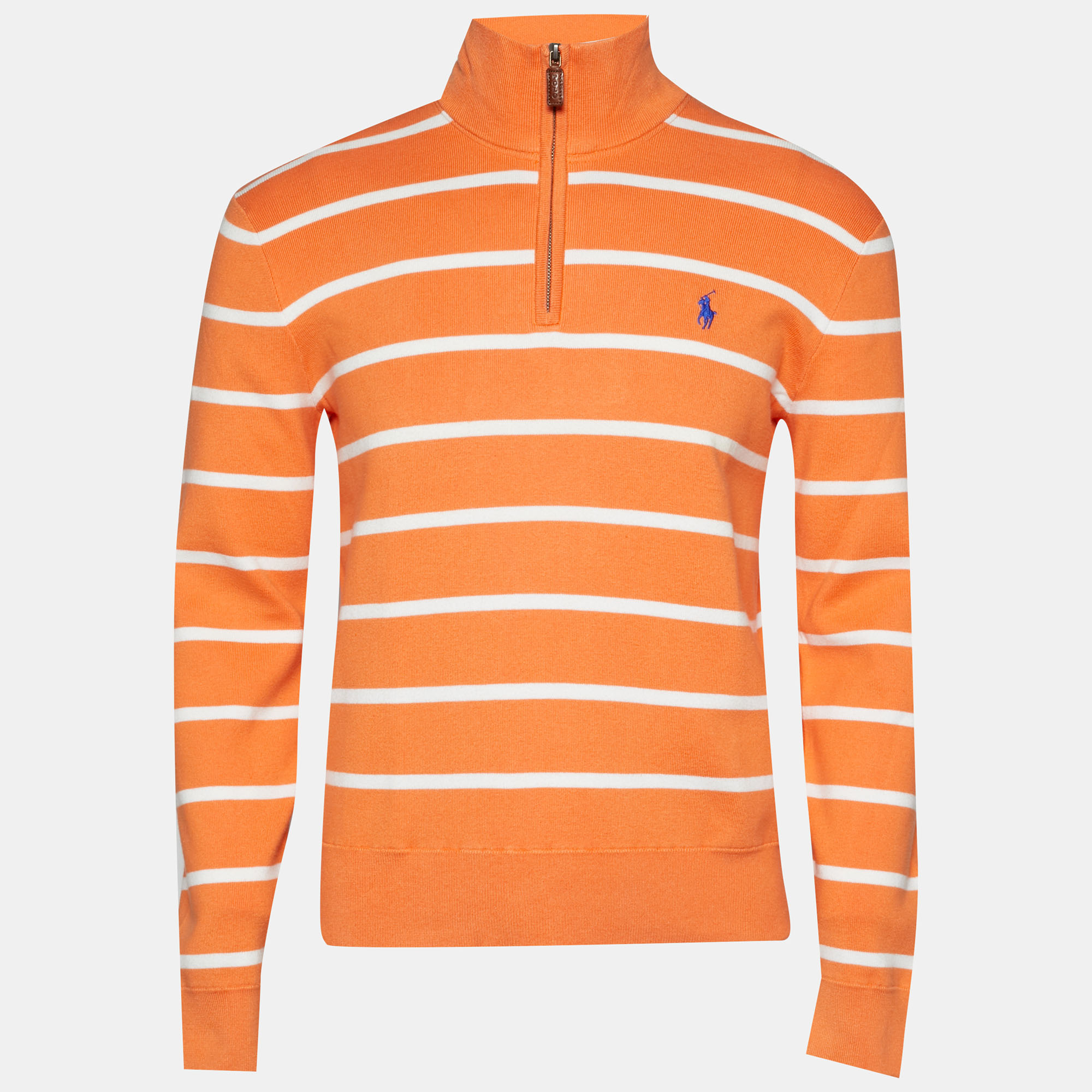 Polo Ralph Lauren Orange Striped Cotton Knit Zip Front Shirt