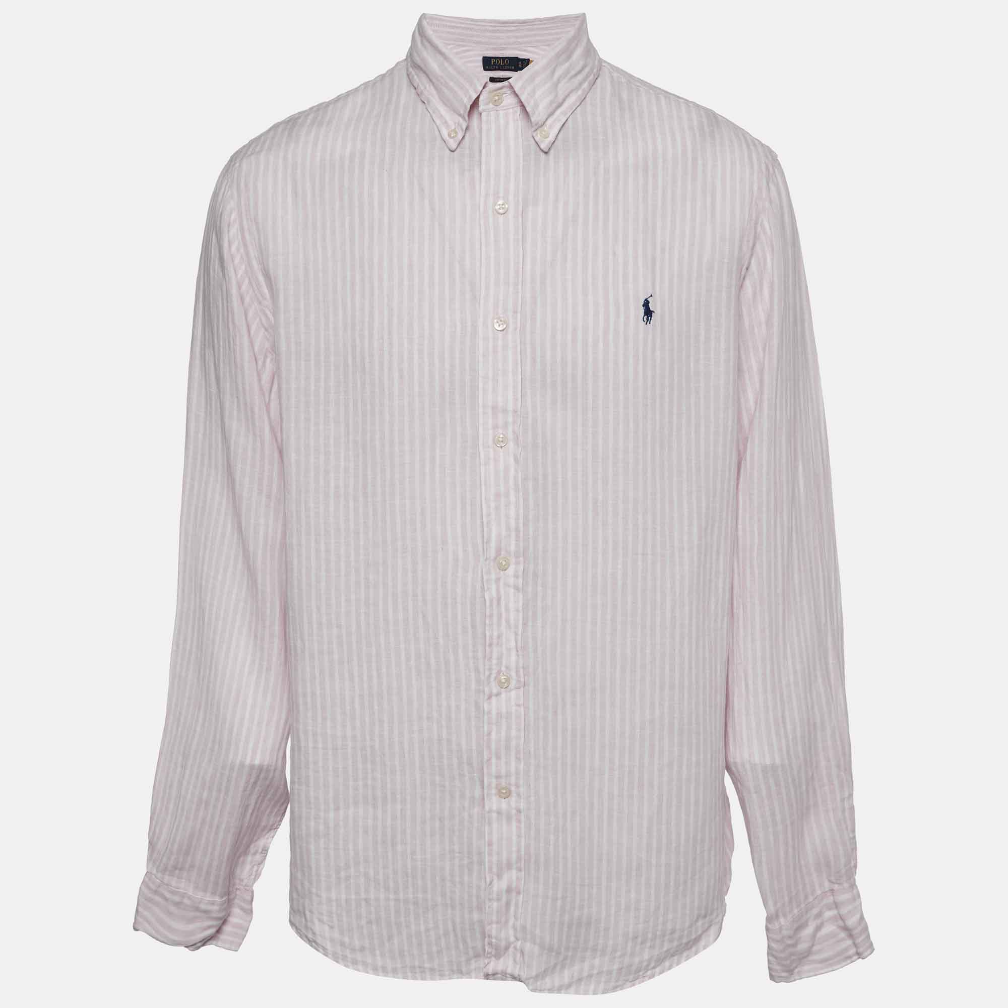 Polo Ralph Lauren Pink Stripe Linen Custom Fit Shirt Polo Ralph Lauren Pink Stripe Linen Custom Fit Shirt