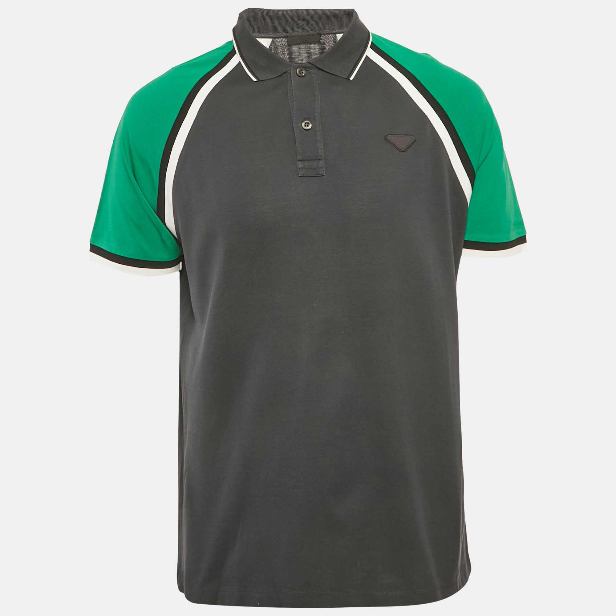 Prada Grey Cotton Raglan Sleeve Polo Shirt