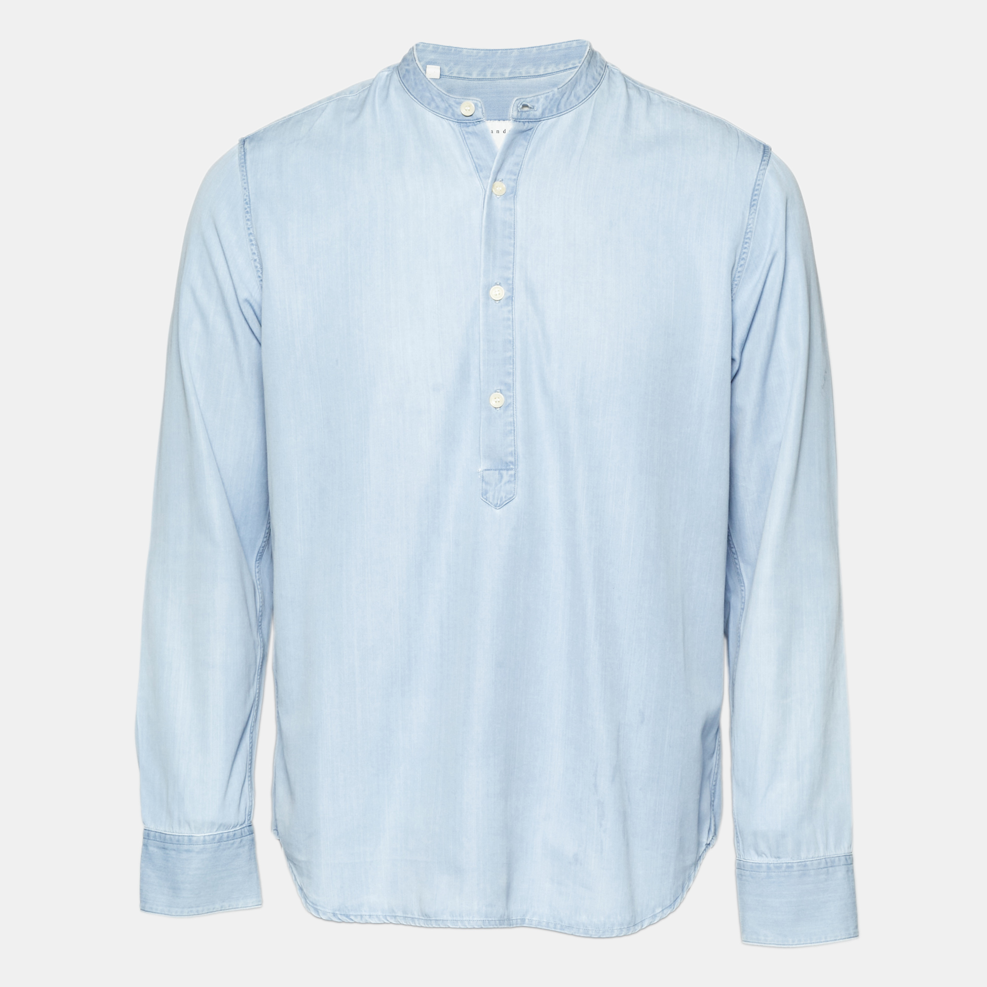 Sandro Blue Chambray Mandarin Collar Shirt Sandro Blue Chambray Mandarin Collar Shirt
