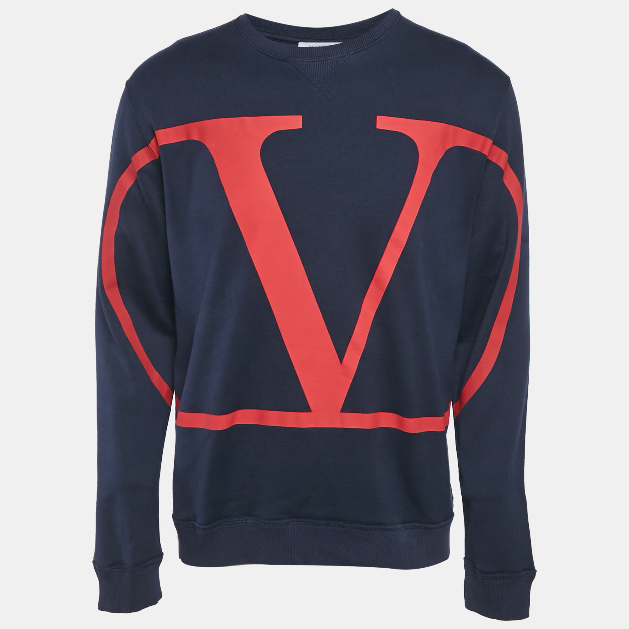 Valentino Blue VLogo Print Cotton Crewneck Sweatshirt