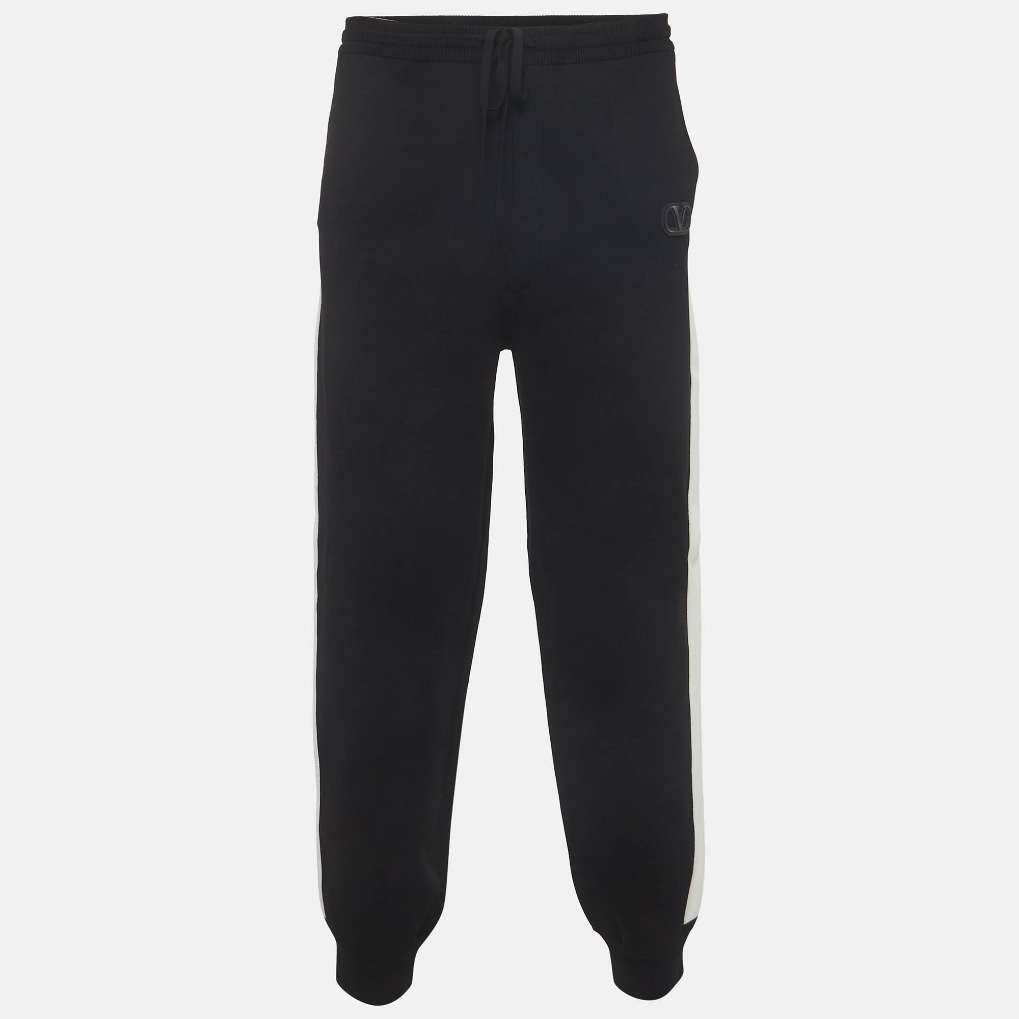 Valentino Black Stretch Knit Side Stripe Joggers Valentino Black Stretch Knit Side Stripe Joggers