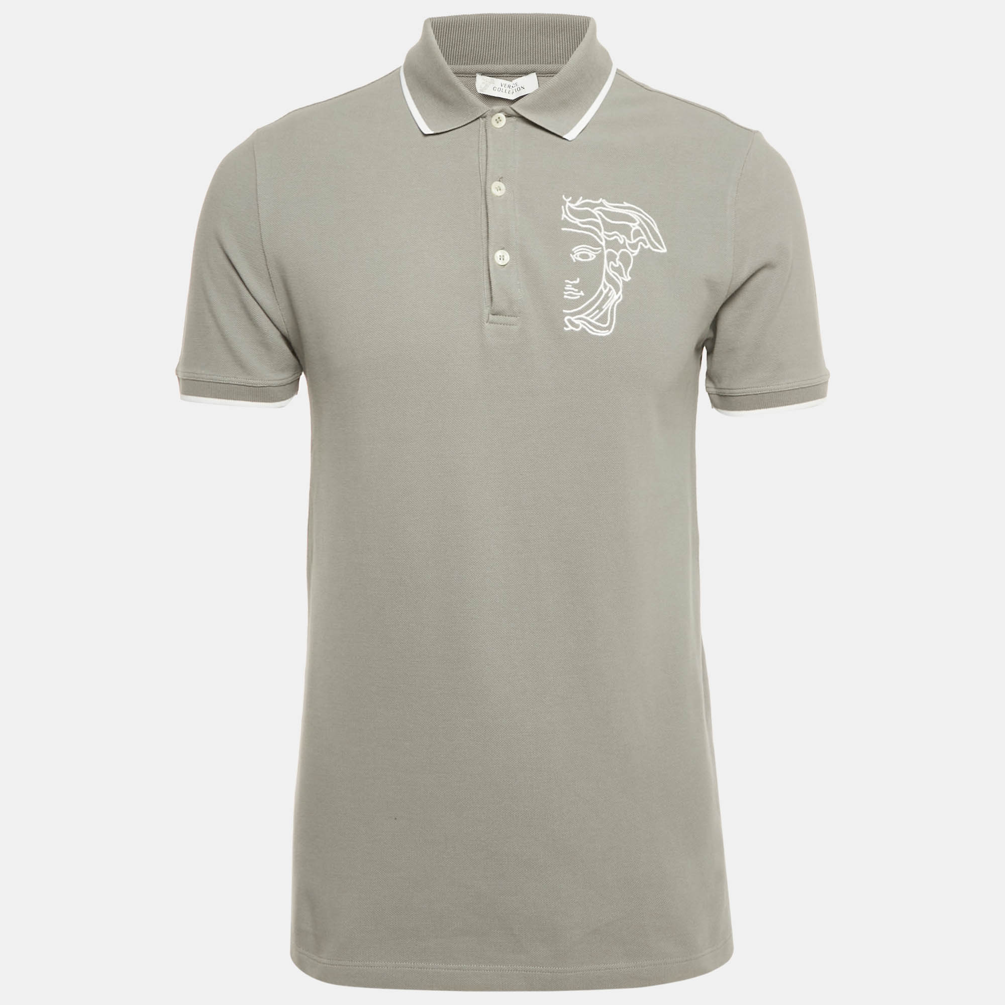 Versace Collection Grey Medusa Embroidered Cotton Polo Shirt Versace Collection Grey Medusa Embroidered Cotton Polo Shirt