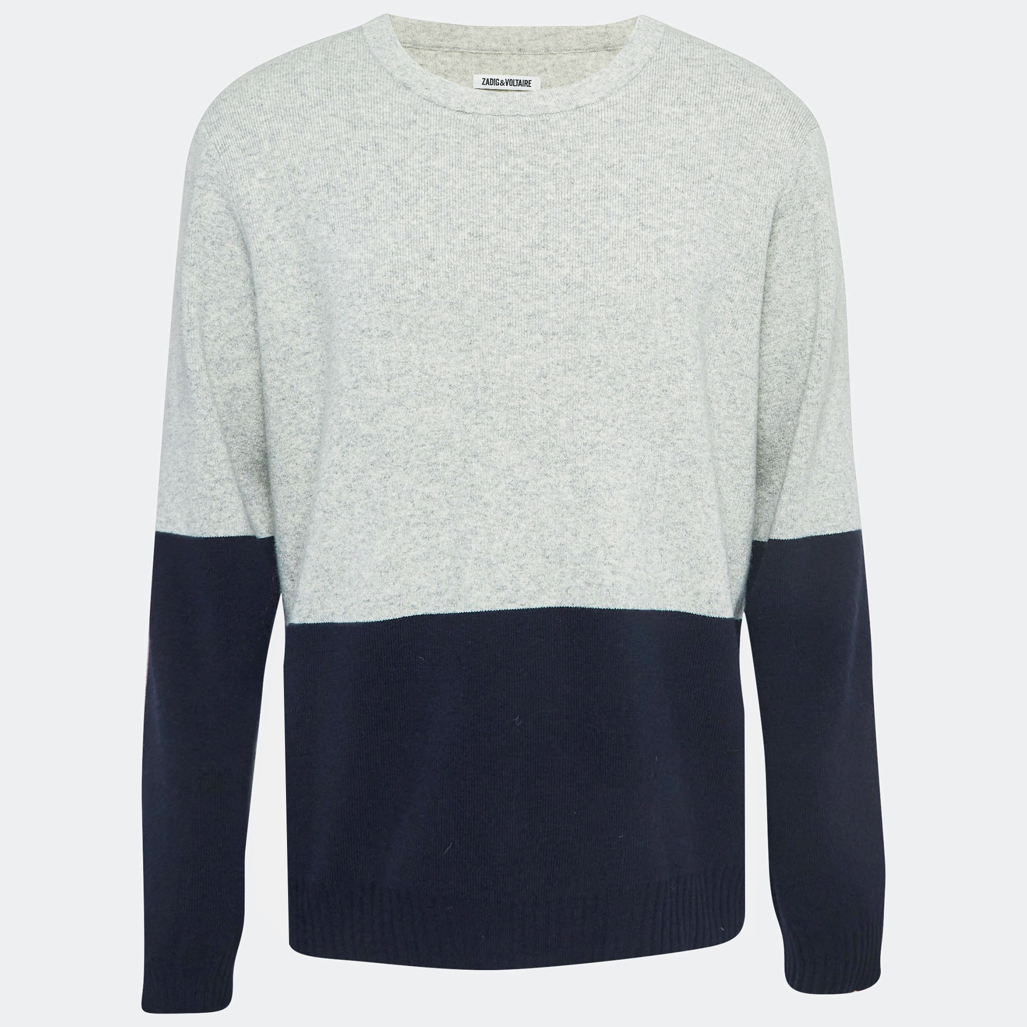 Zadig & Voltaire GreyNavy Blue Wool Crew Neck Rod Jumper