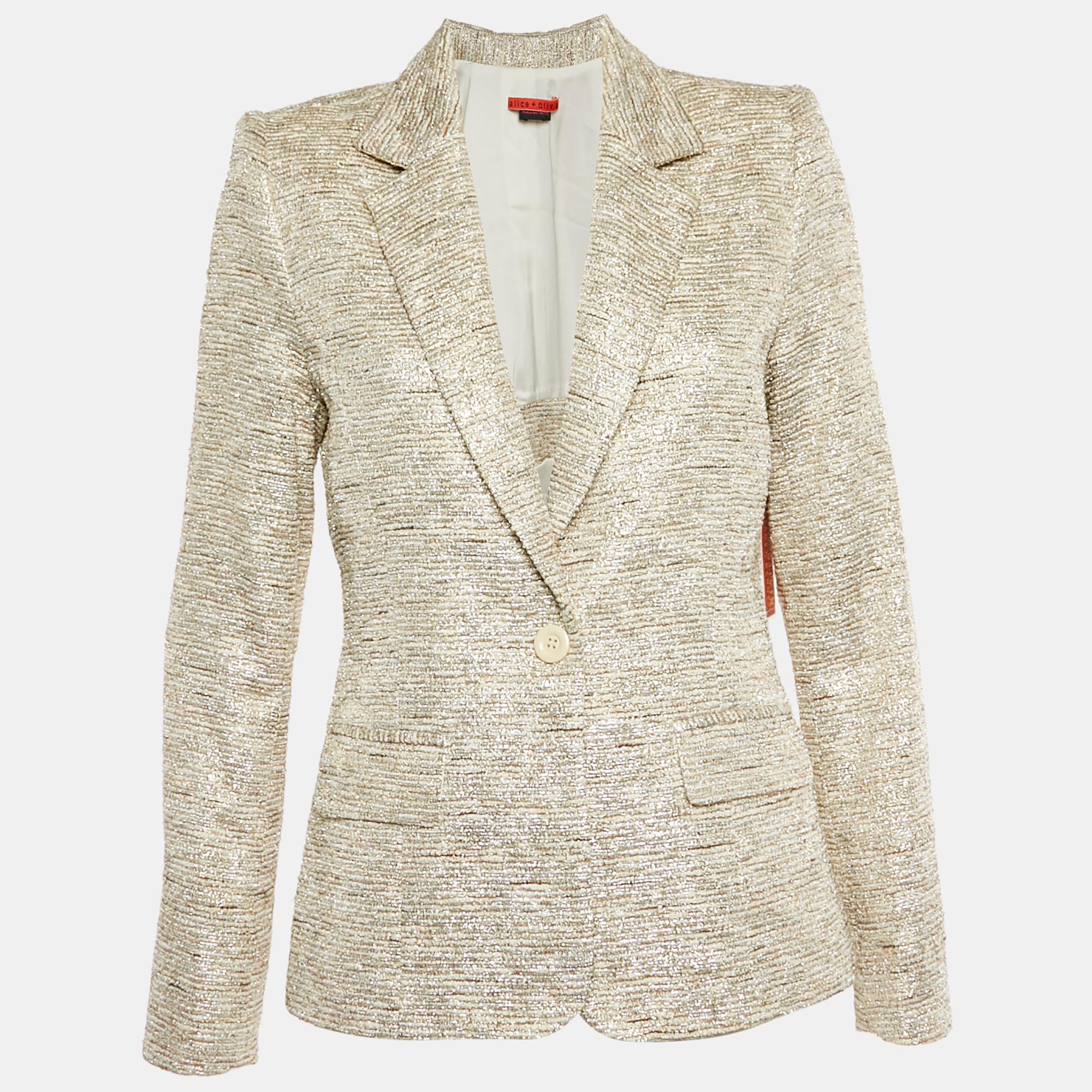 Alice + Olivia CreamMetallic Tweed Single Breasted Blazer Alice + Olivia CreamMetallic Tweed Single Breasted Blazer
