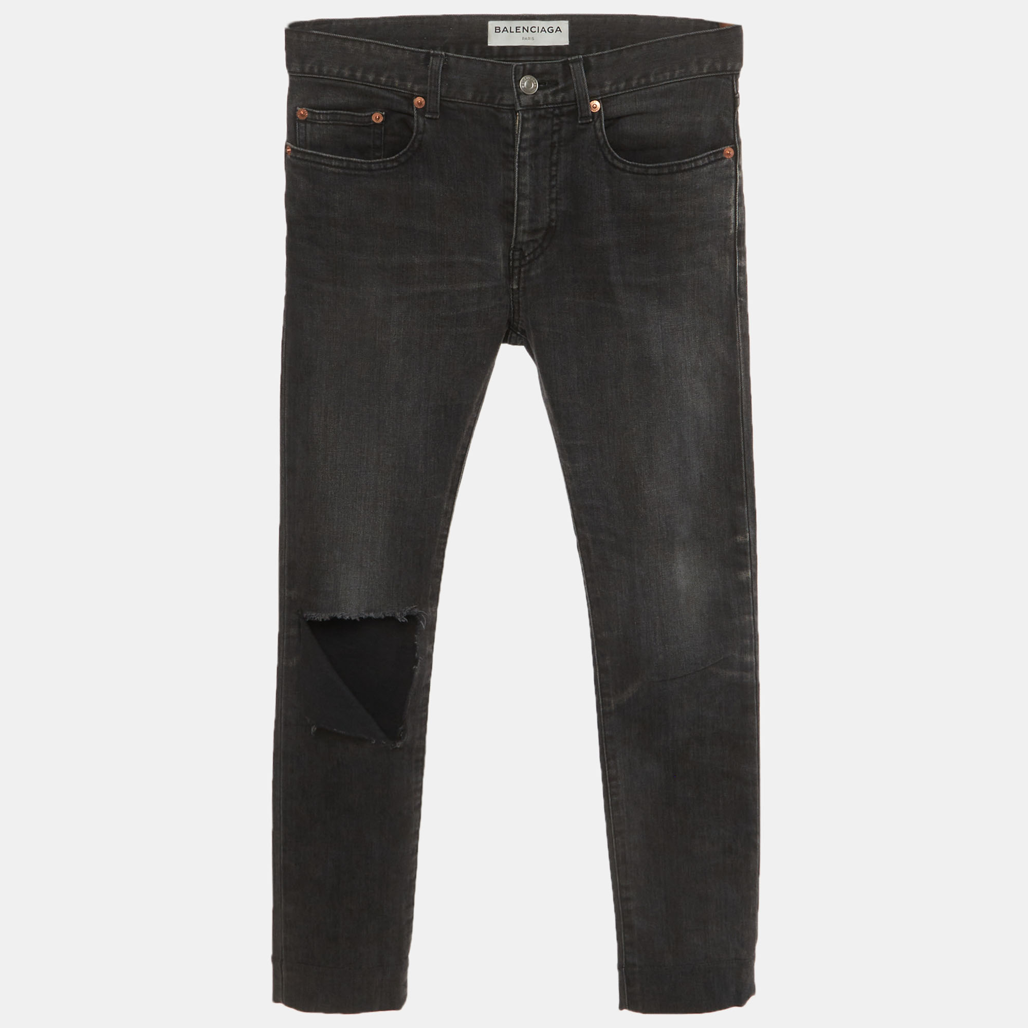 Balenciaga Black Denim Ripped Skinny Jeans SWaist “ Balenciaga Black Denim Ripped Skinny Jeans SWaist “
