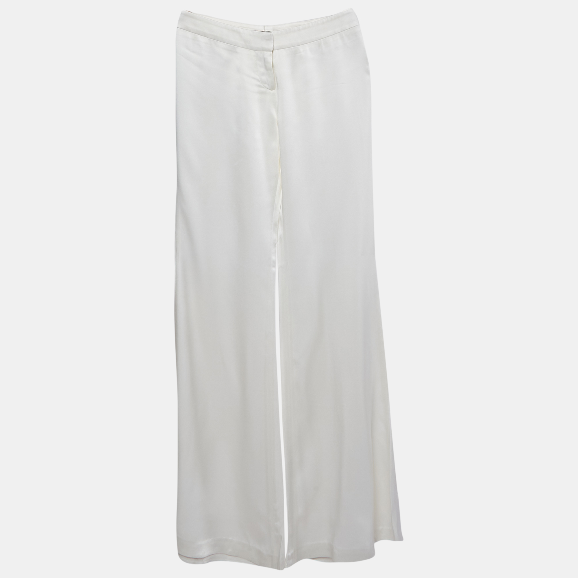 Balmain White Satin Flared High Rise Trousers Balmain White Satin Flared High Rise Trousers
