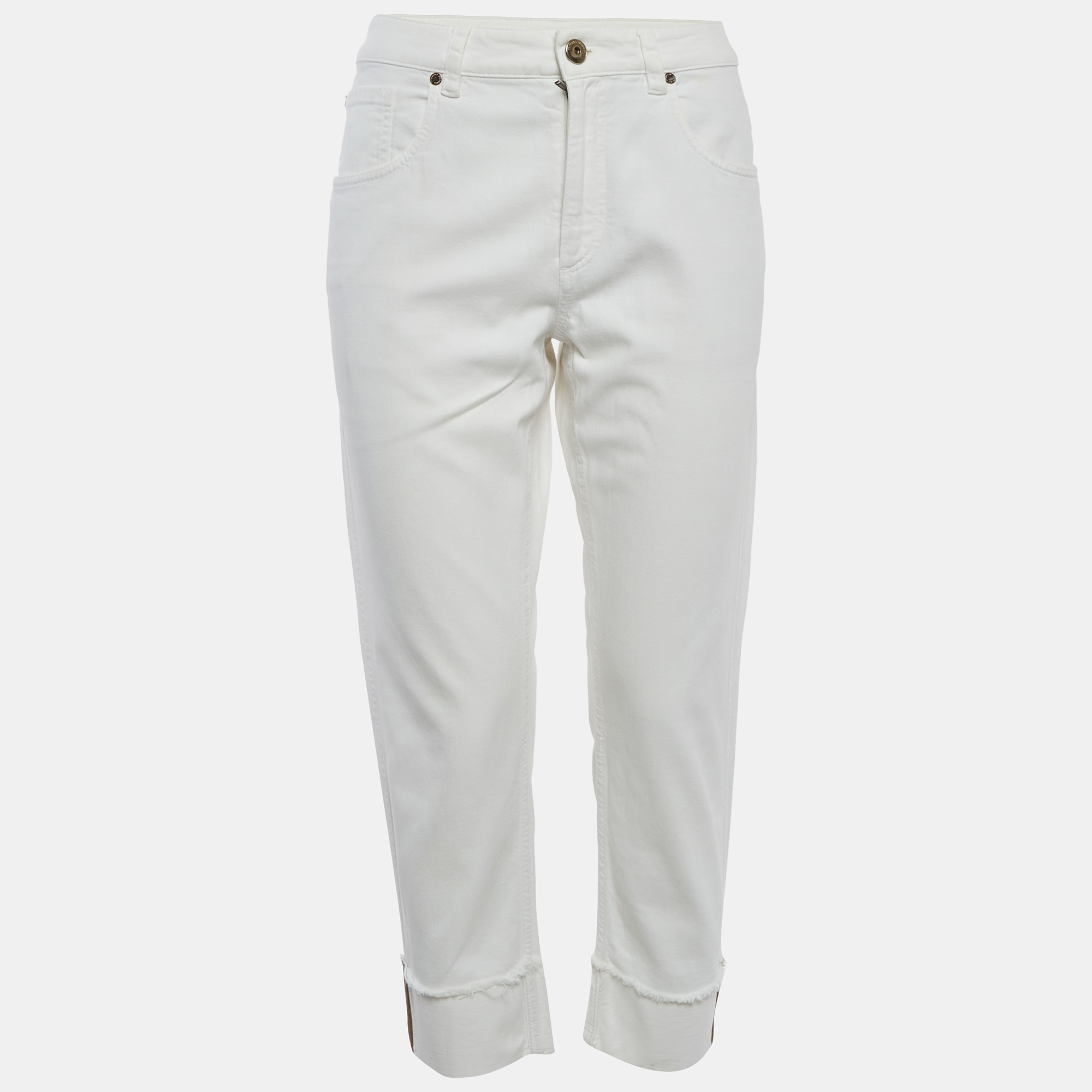 Brunello Cucinelli White Denim Cropped Raw Edge Jeans SWaist “ Brunello Cucinelli White Denim Cropped Raw Edge Jeans SWaist “