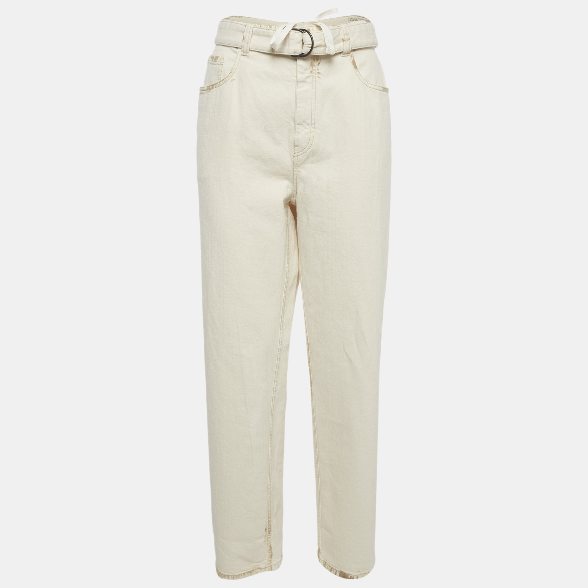 Brunello Cucinelli Cream Denim Adjustable Belted Trousers Brunello Cucinelli Cream Denim Adjustable Belted Trousers