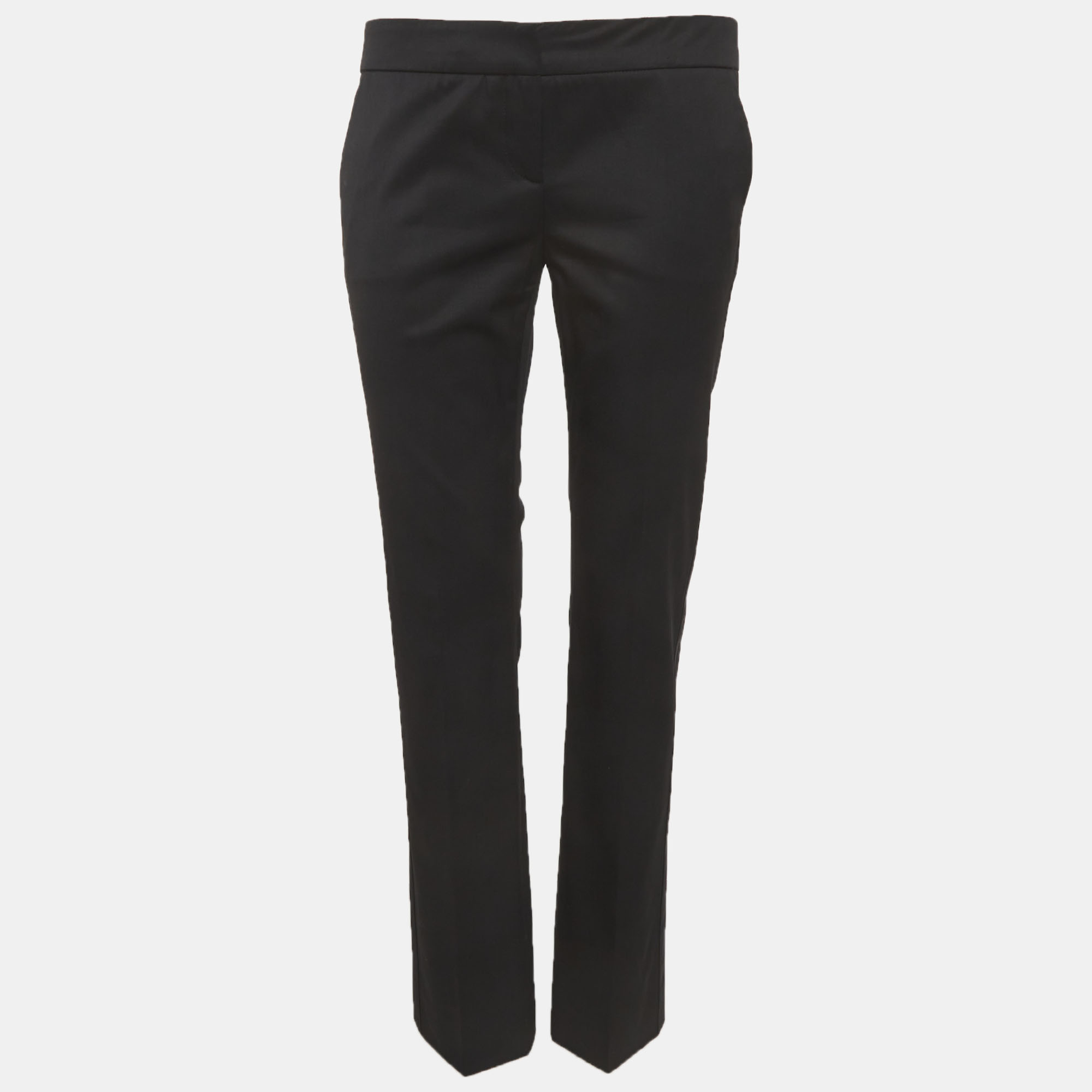 Burberry London Black Gabardine Satin Trim Straight Fit Trousers
