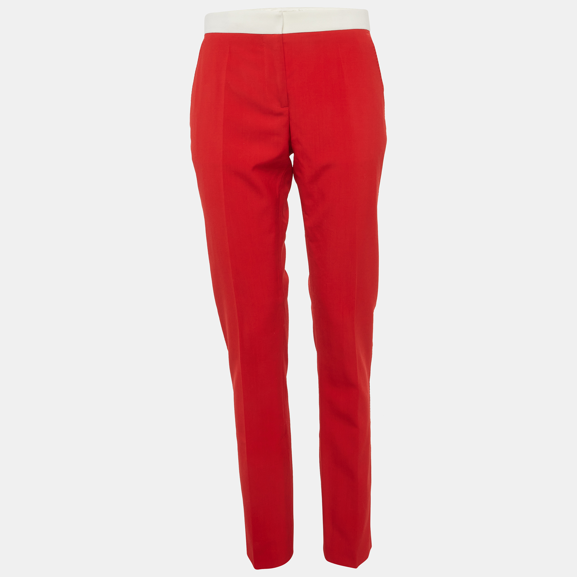 Burberry Red Wool Two-Tone Tailored Trousers Burberry Red Wool Two-Tone Tailored Trousers