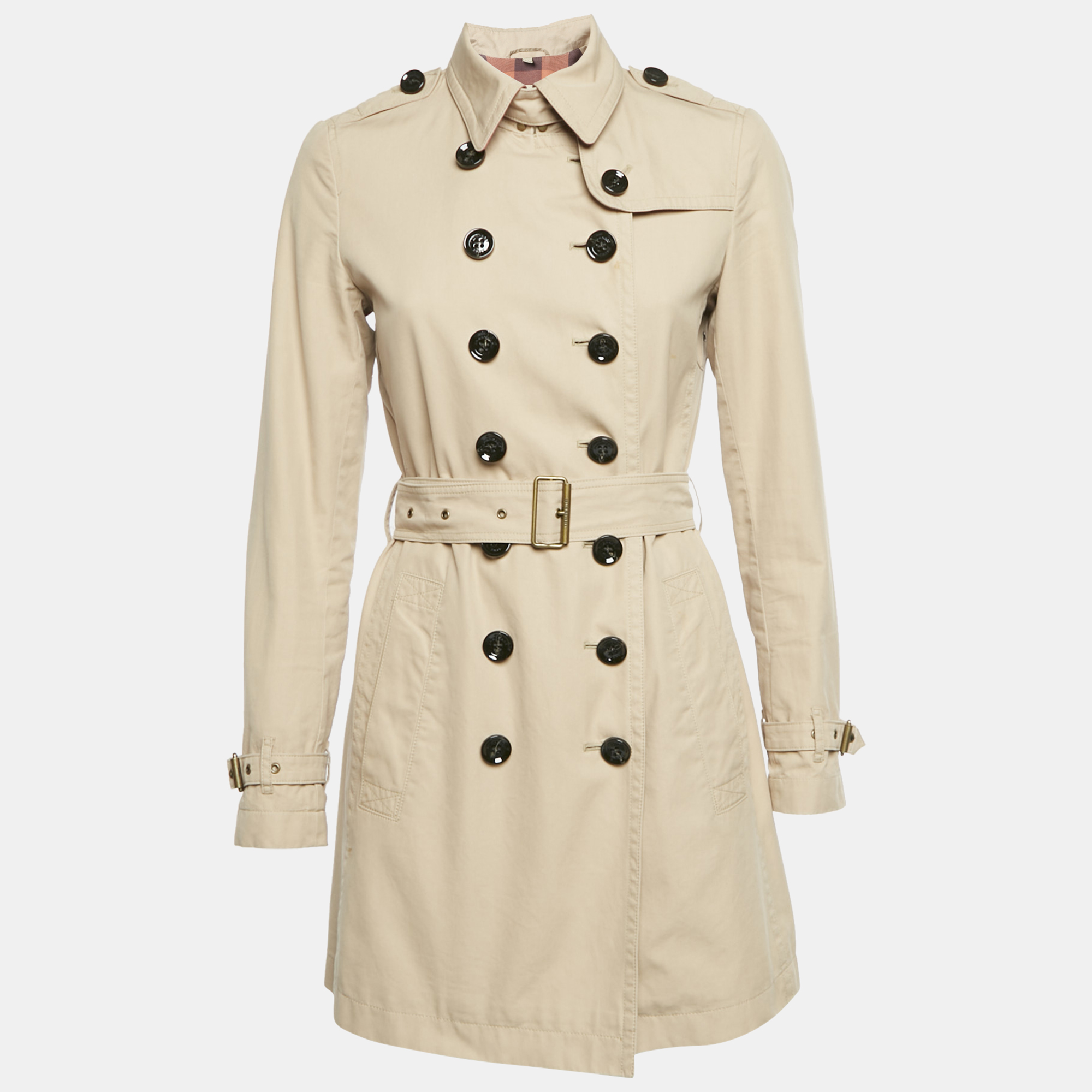 Burberry Brit Beige Cotton Double Breasted Chelsea Trench Coat