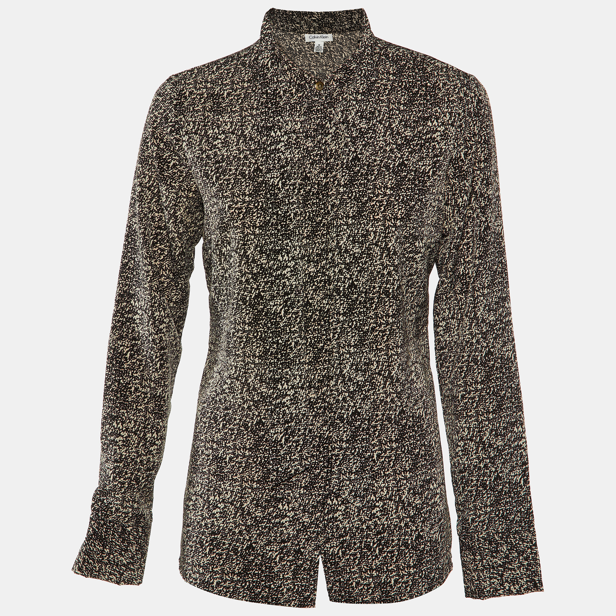 Calvin Klein Black Printed Polyester Neck Tie Detail Shirt