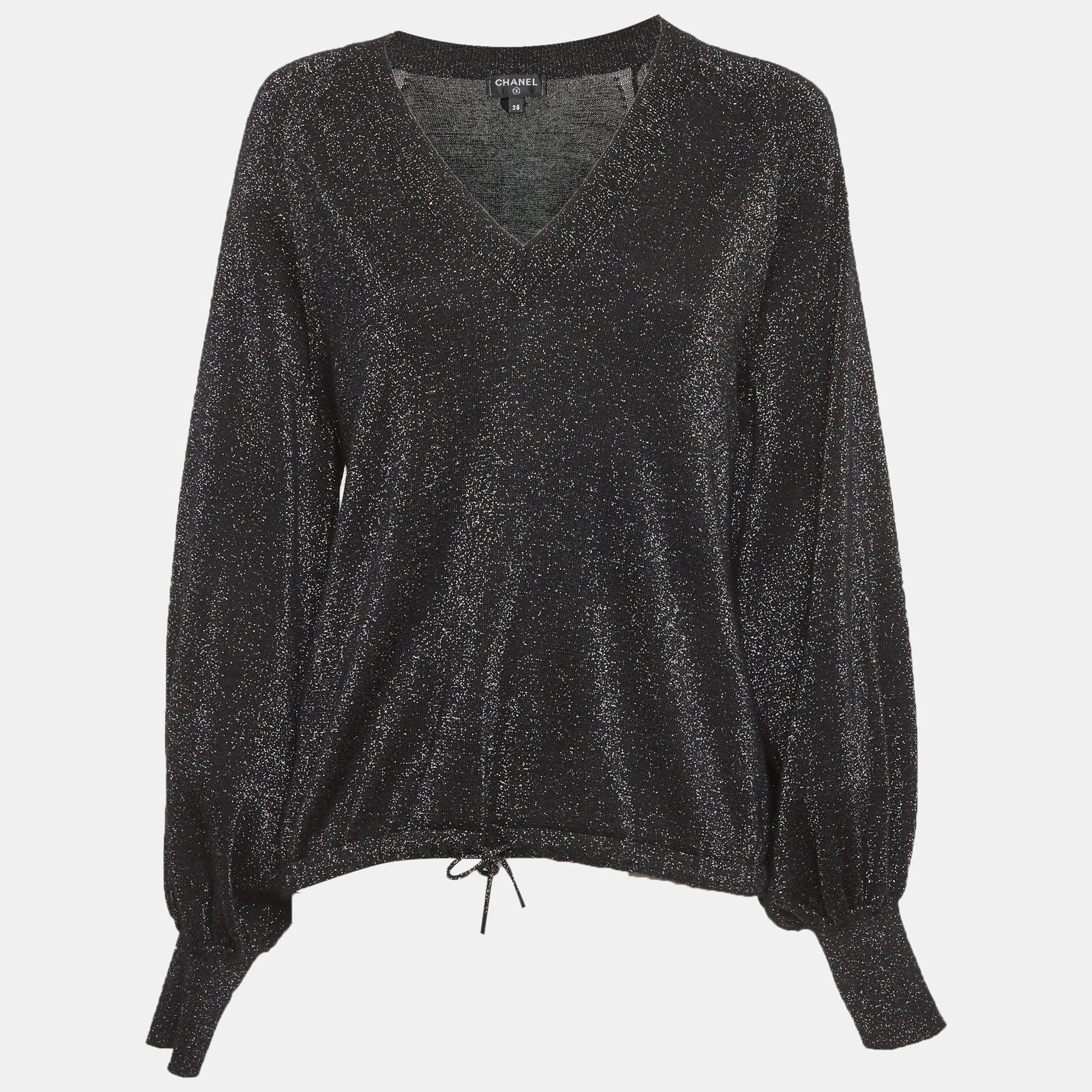Chanel Black Lurex Knit V-Neck Jumper