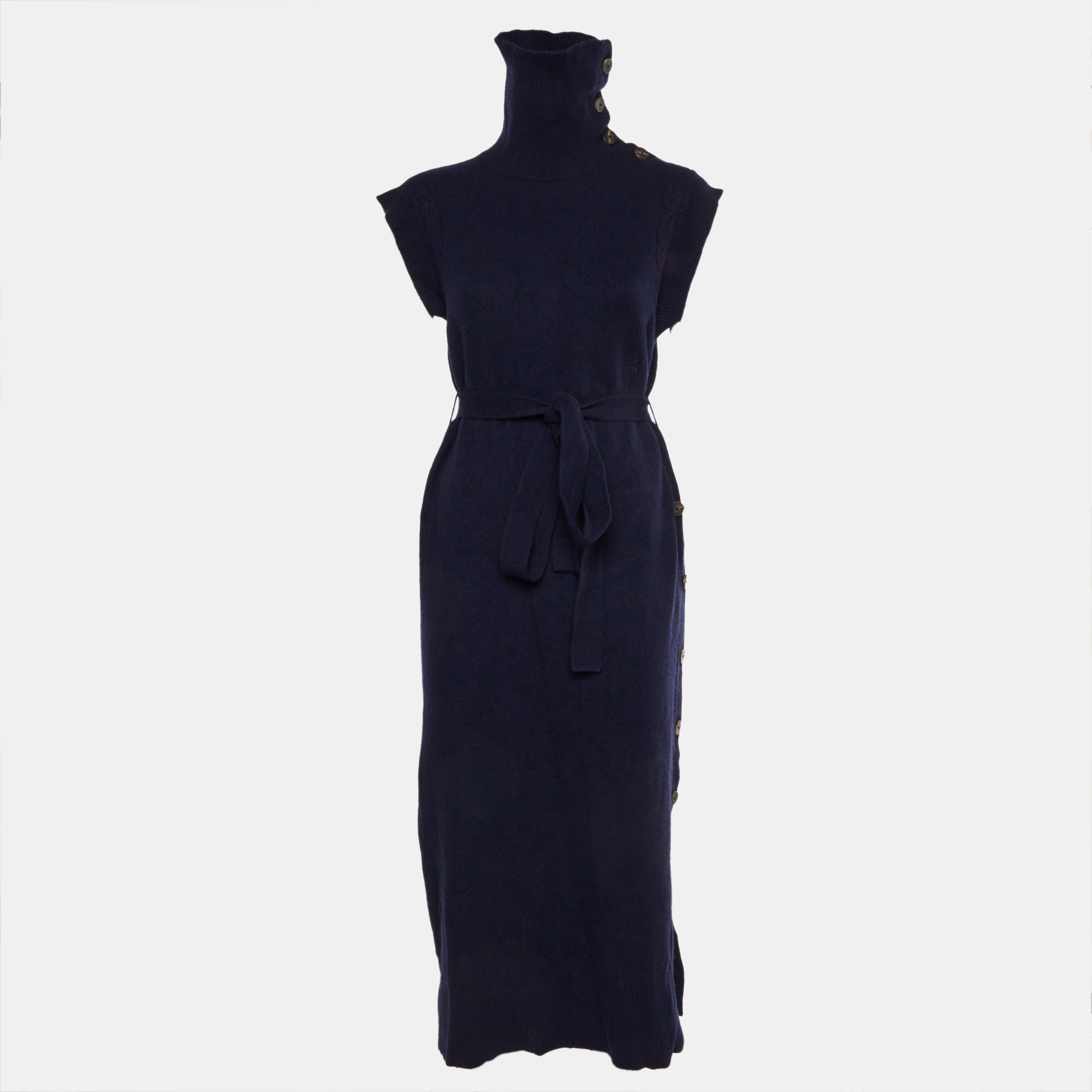 Chloe Navy Blue Wool Blend Turtleneck Midi Dress Chloe Navy Blue Wool Blend Turtleneck Midi Dress