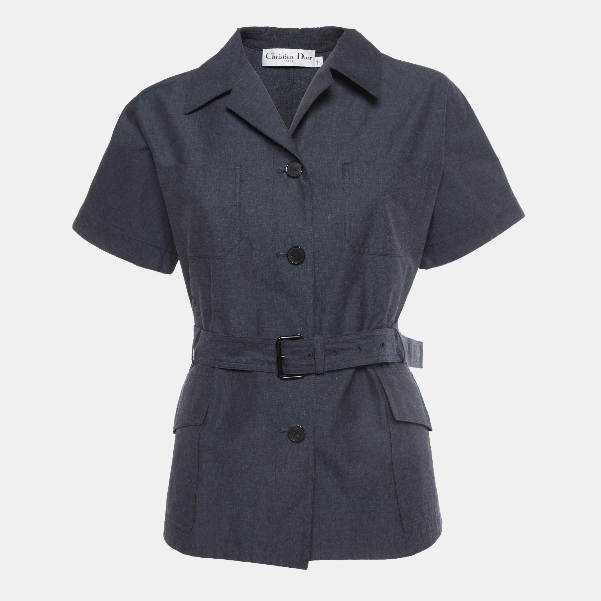 Christian Dior Blue Chambray Belted Shirt Christian Dior Blue Chambray Belted Shirt