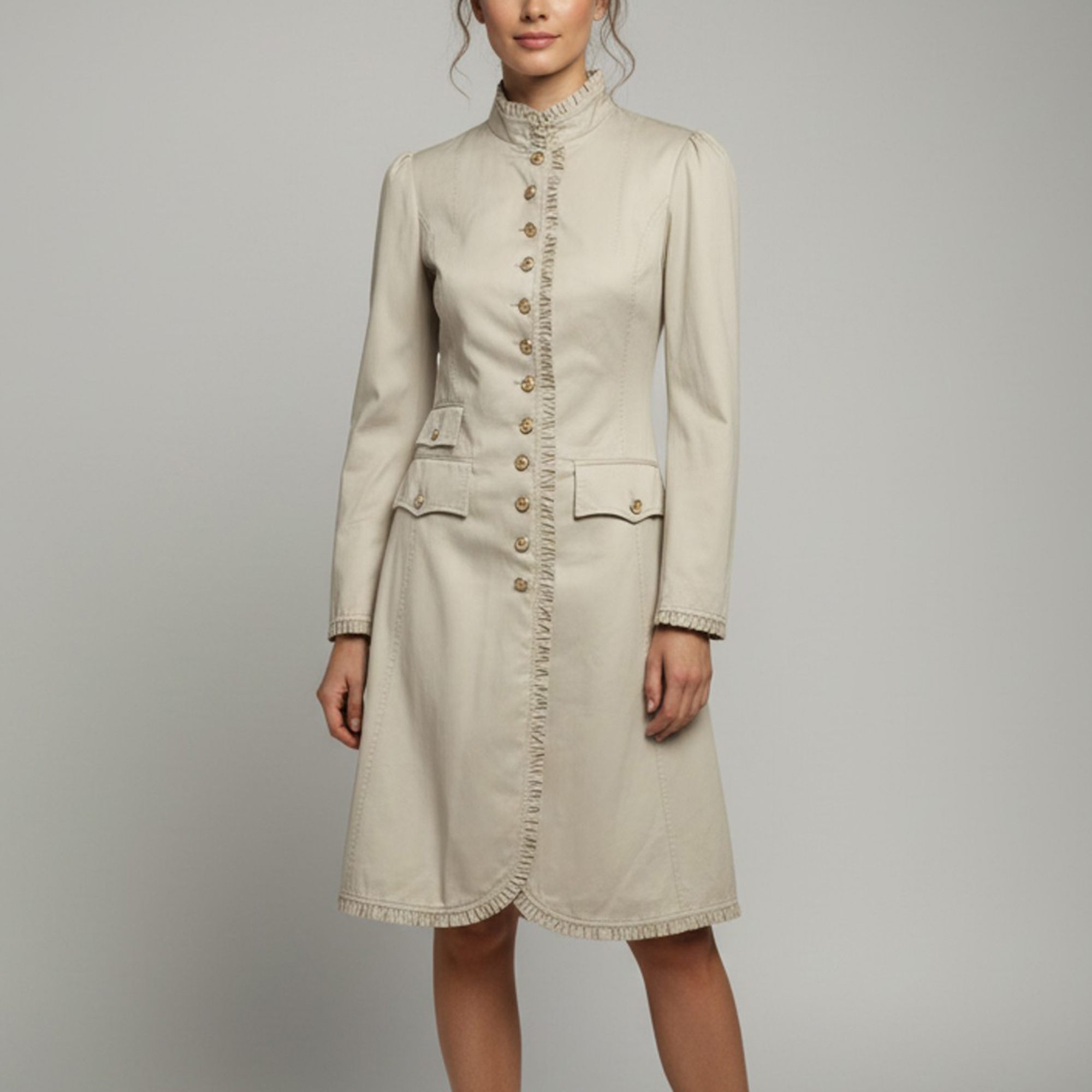 Dolce & Gabbana Beige Gabardine Ruffle Trim Trench Coat Dolce & Gabbana Beige Gabardine Ruffle Trim Trench Coat